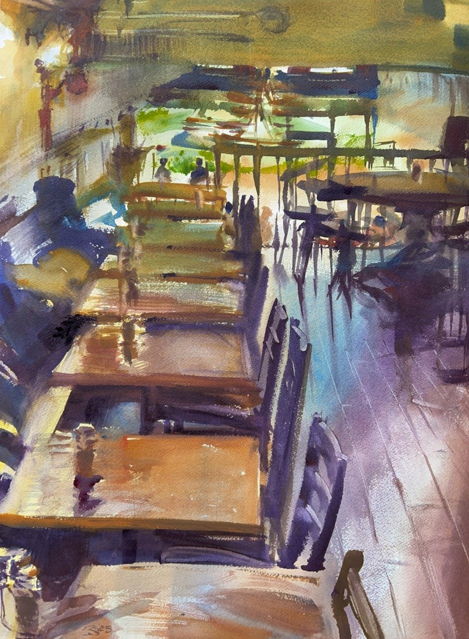 Plein Air, 12:20-2:30pm, Interior of Cafe Mark, Cumberland, MD, 6.9.25