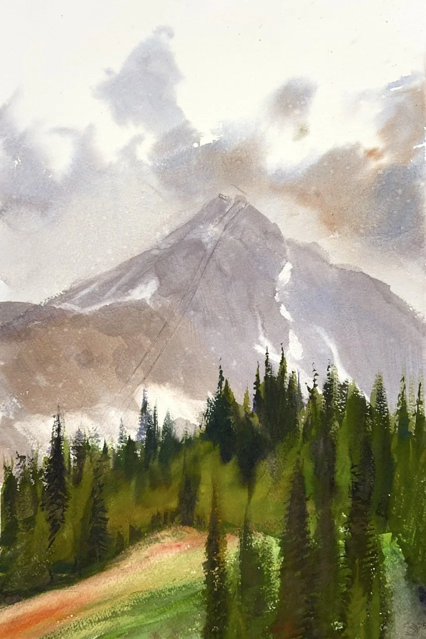Plein Air, 6:20-7:05pm, Rain and After on Lone Peak, 22 of 24, Big Sky, MT, 6.27.25