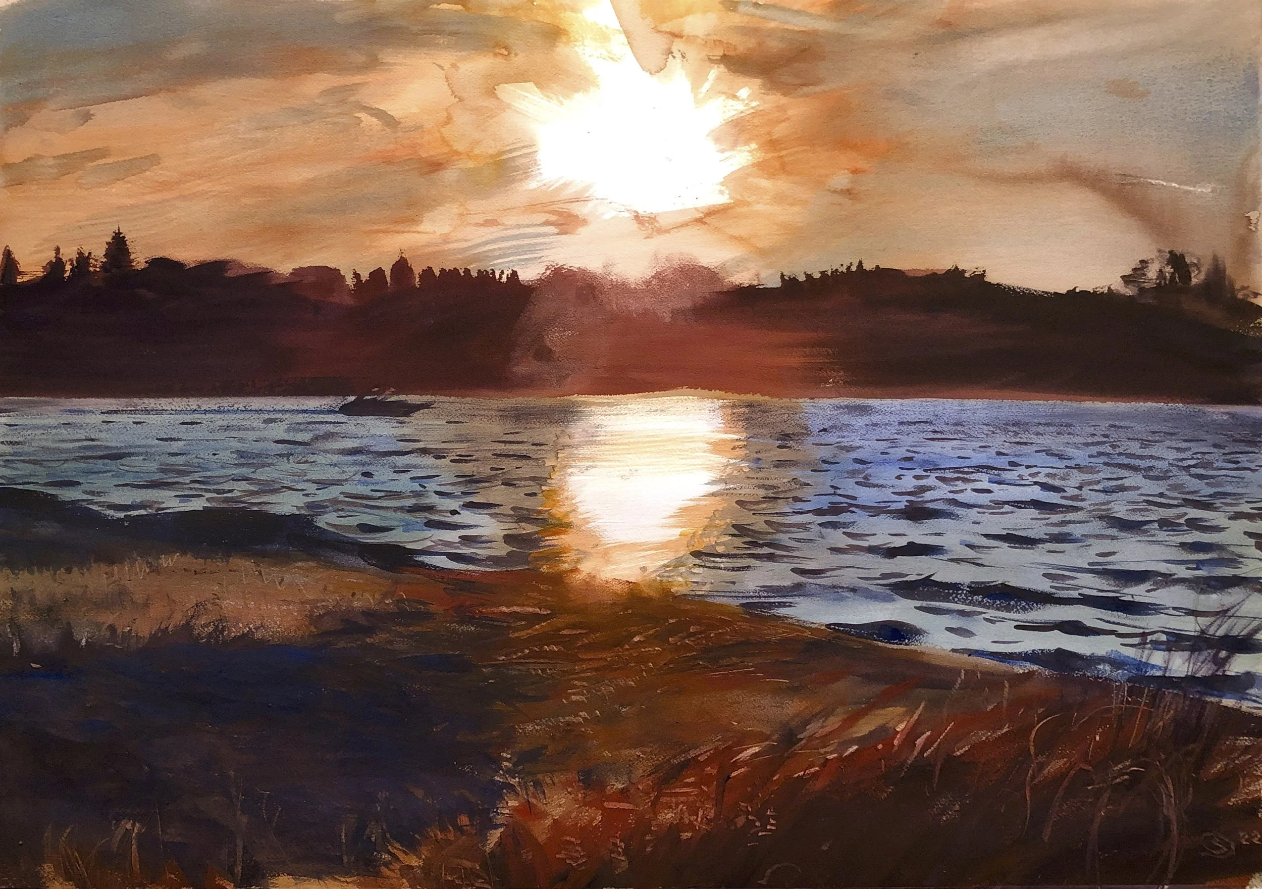 Plein Air, Seward Park Sunset, 8.29.22 Monday, 7:30-8pm