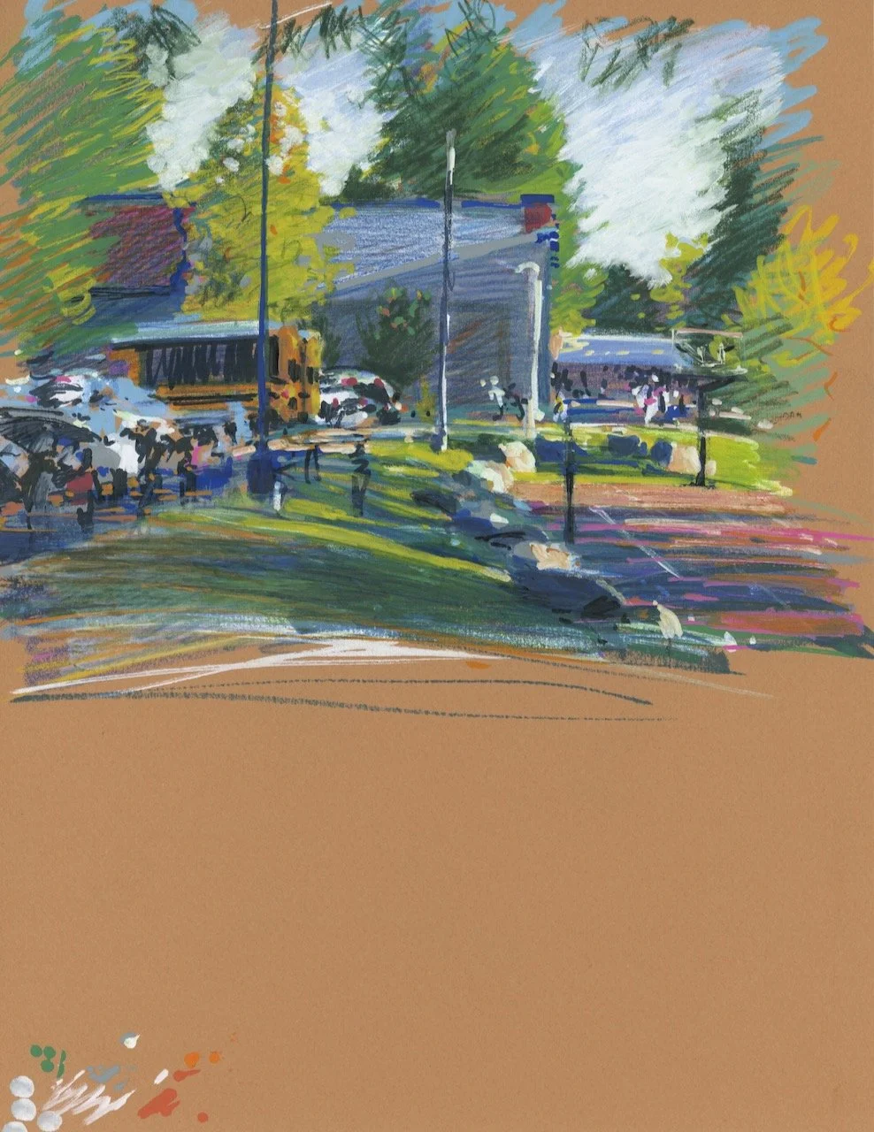 Plein Air, Students Arrive in the mornning, The First Day of Middle School, 9.2.21