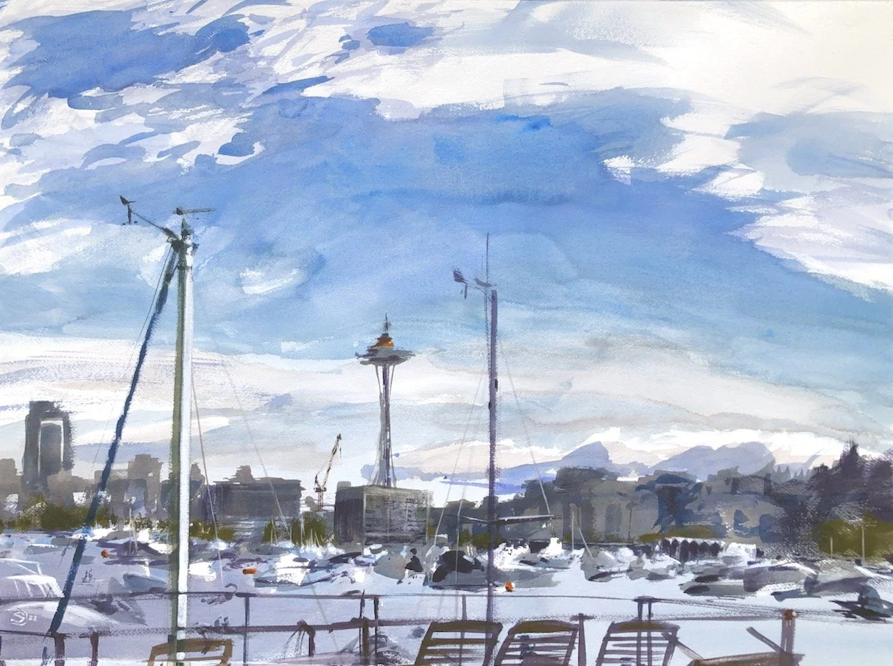 Plein Air, 4th of July Boats on Lake Union, Plein Air, Afternoon, 7.4.22