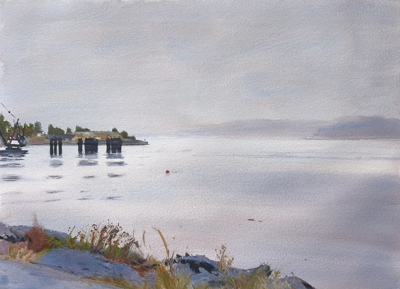 Plein Air, Rain at Lincoln Park by Ferry dock, 12:30 -1:30pm, 9.25.23