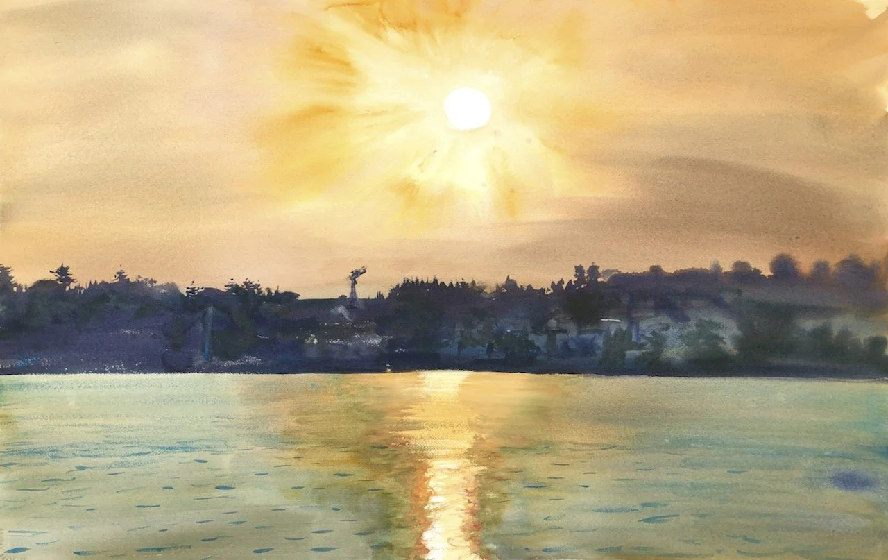 Plein Air, Sunrise, Lake Union From Westlake, Smoke, 9.9.22