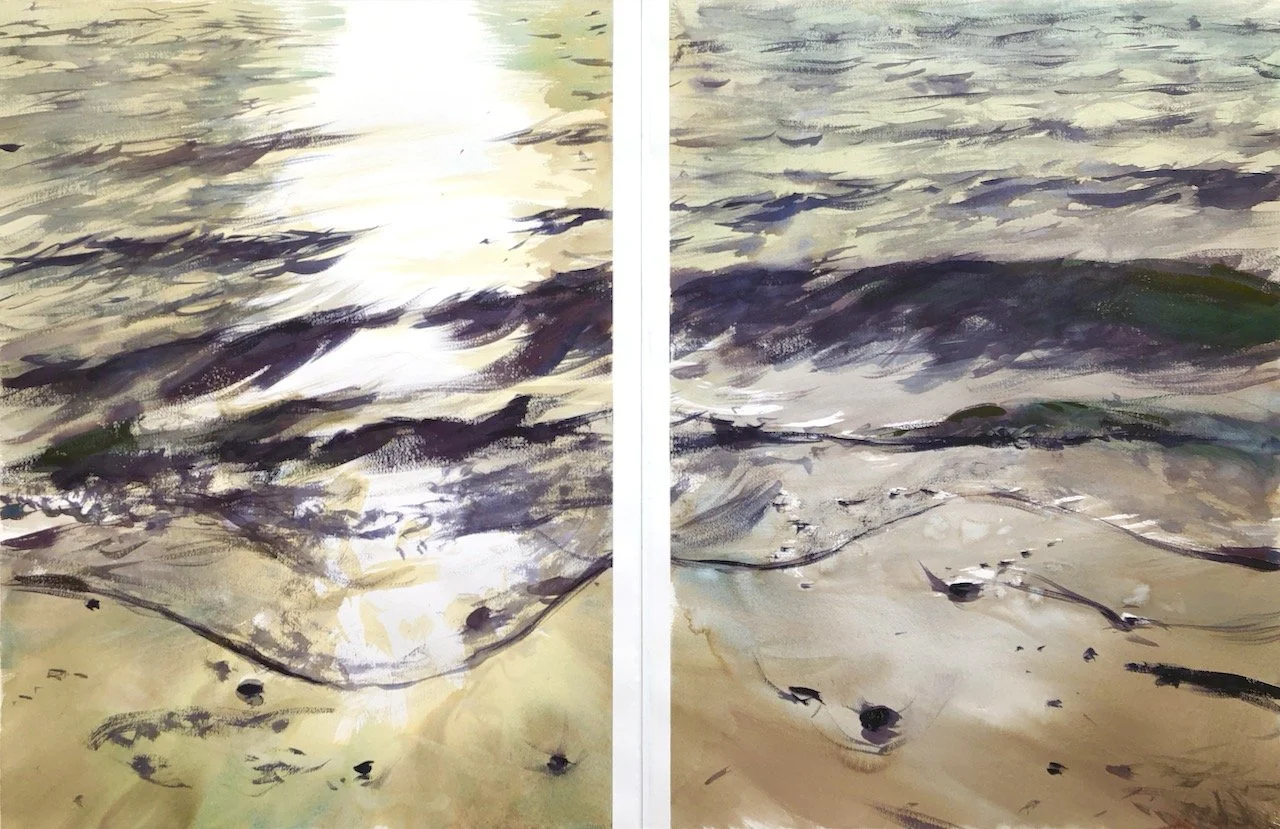 Plein Air Diptych, Waves, Golden Gardens, 3:15-4:30pm 2.8.23