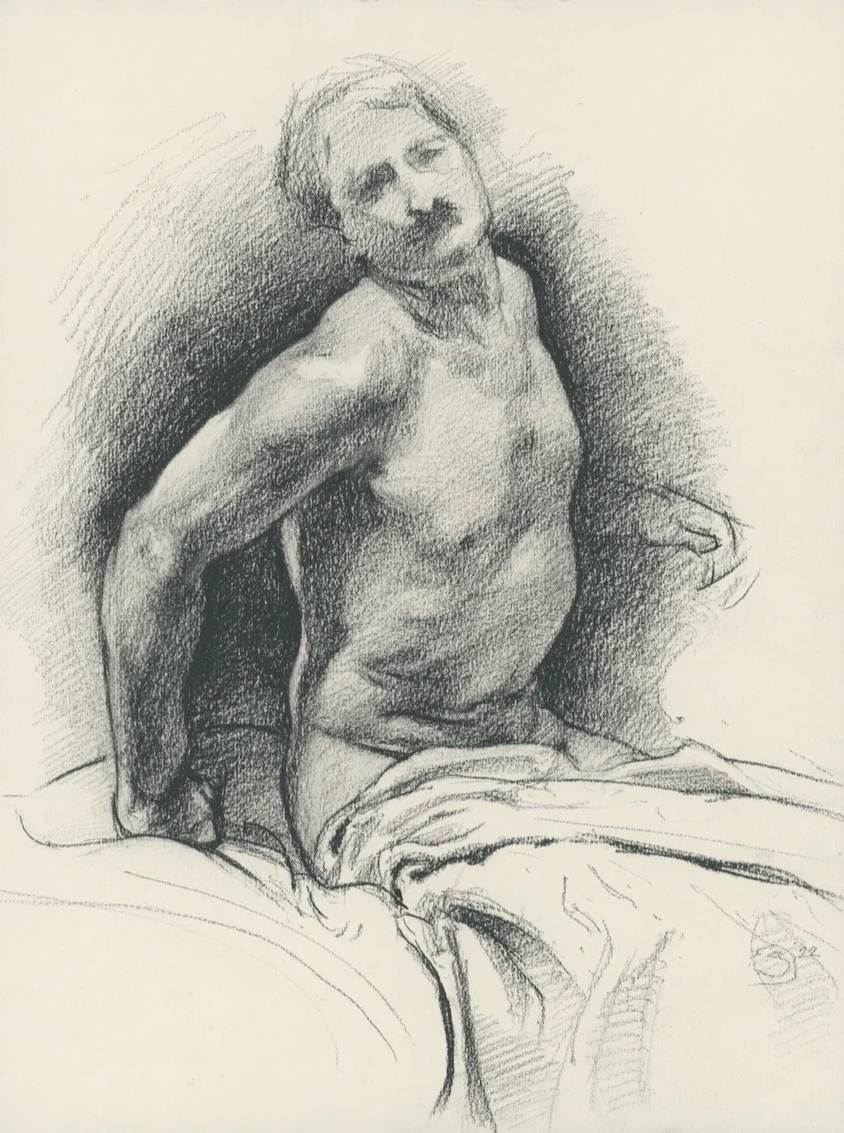 Seated Male Nude with Drapery, After Sargent