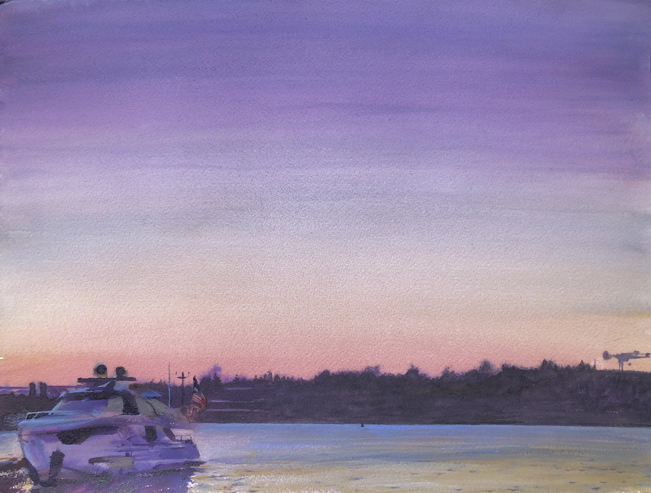 Plein Air, Yacht and Lake Union from Westlake, 5:15-6am, 7.30.22