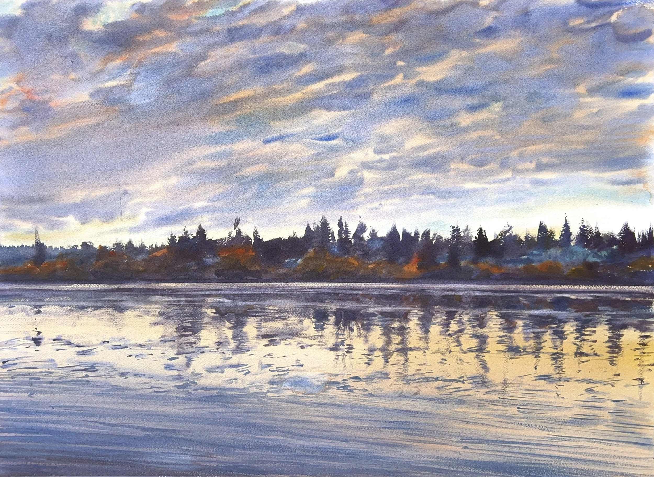 Plein Air, 8-9am, Greenlake, Soft Clouds, 11.29.23