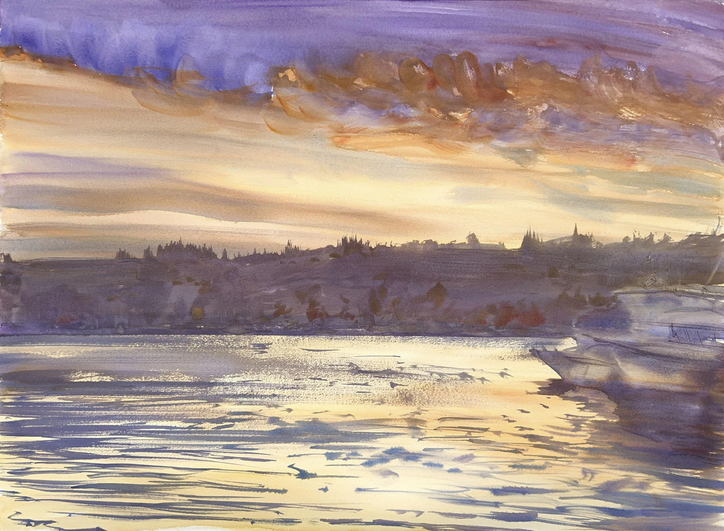 Plein Air, 7:05-7:20am, Lake Union, Pre-Sunrise, 11.9.23