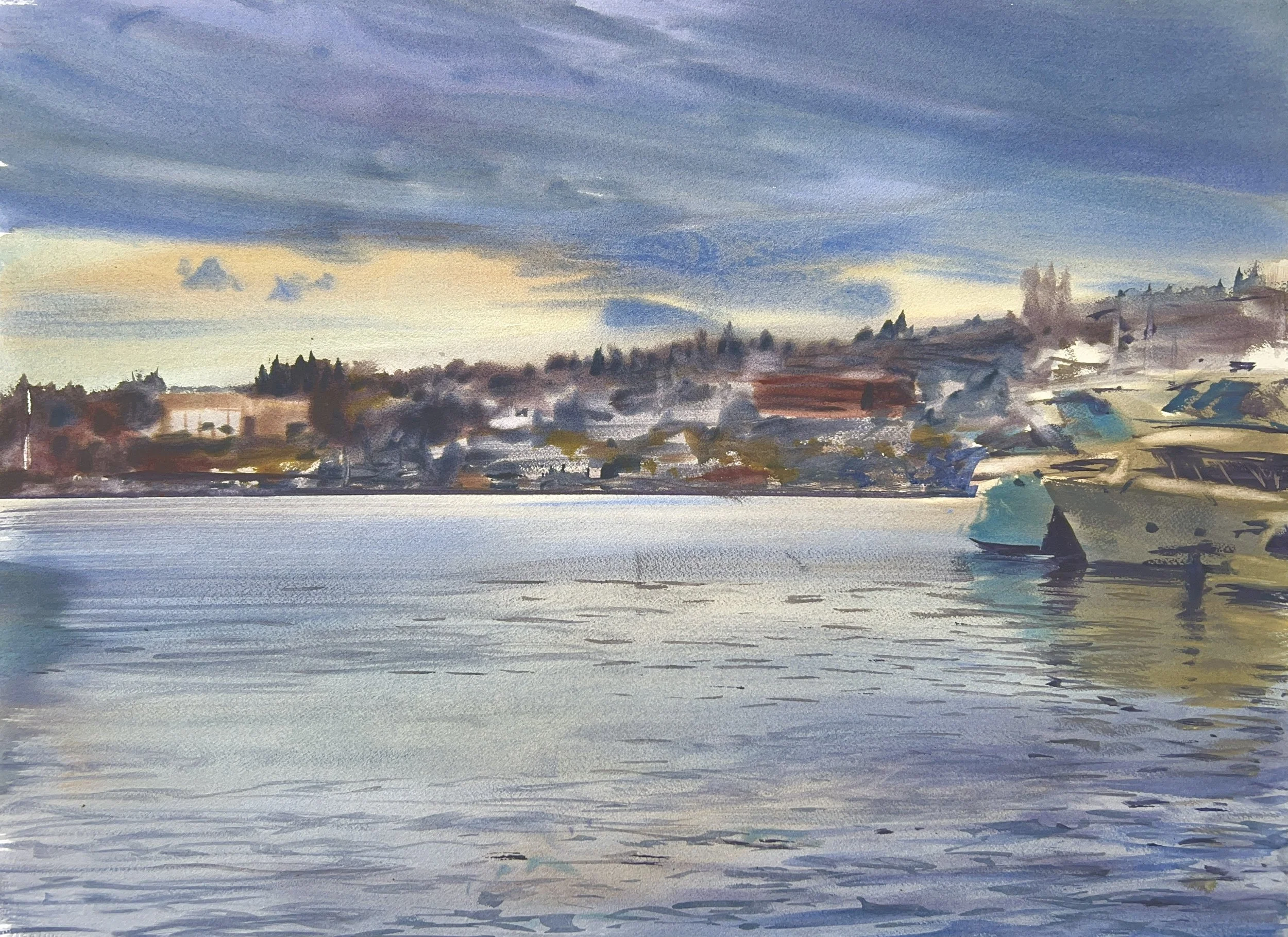 Plein Air, 3:15-3:45pm, Yachts and Blue Clouds over Westlake