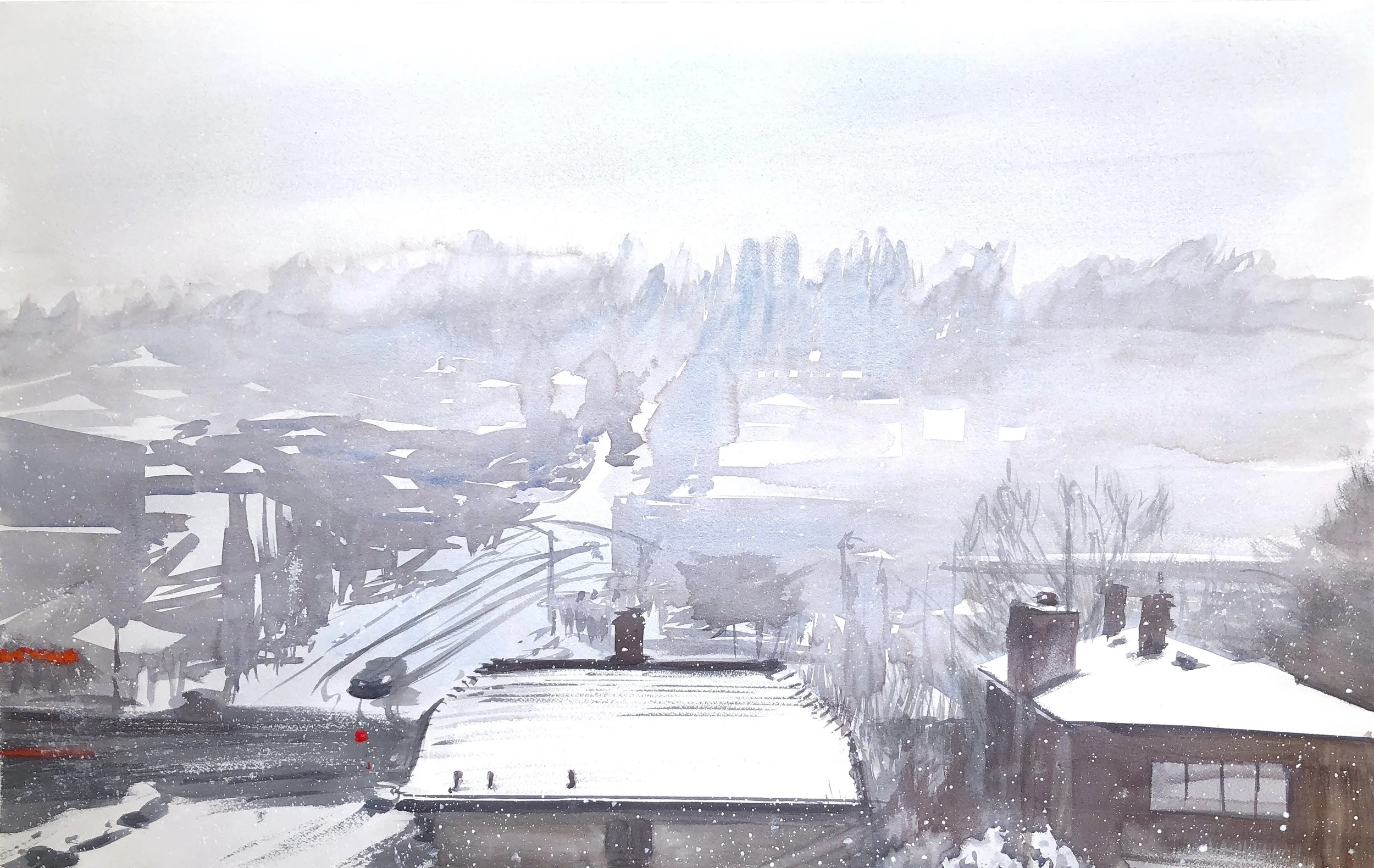 Plein Air, My View in the Snow, 12.20.22; 2.22.23, 8-9-am