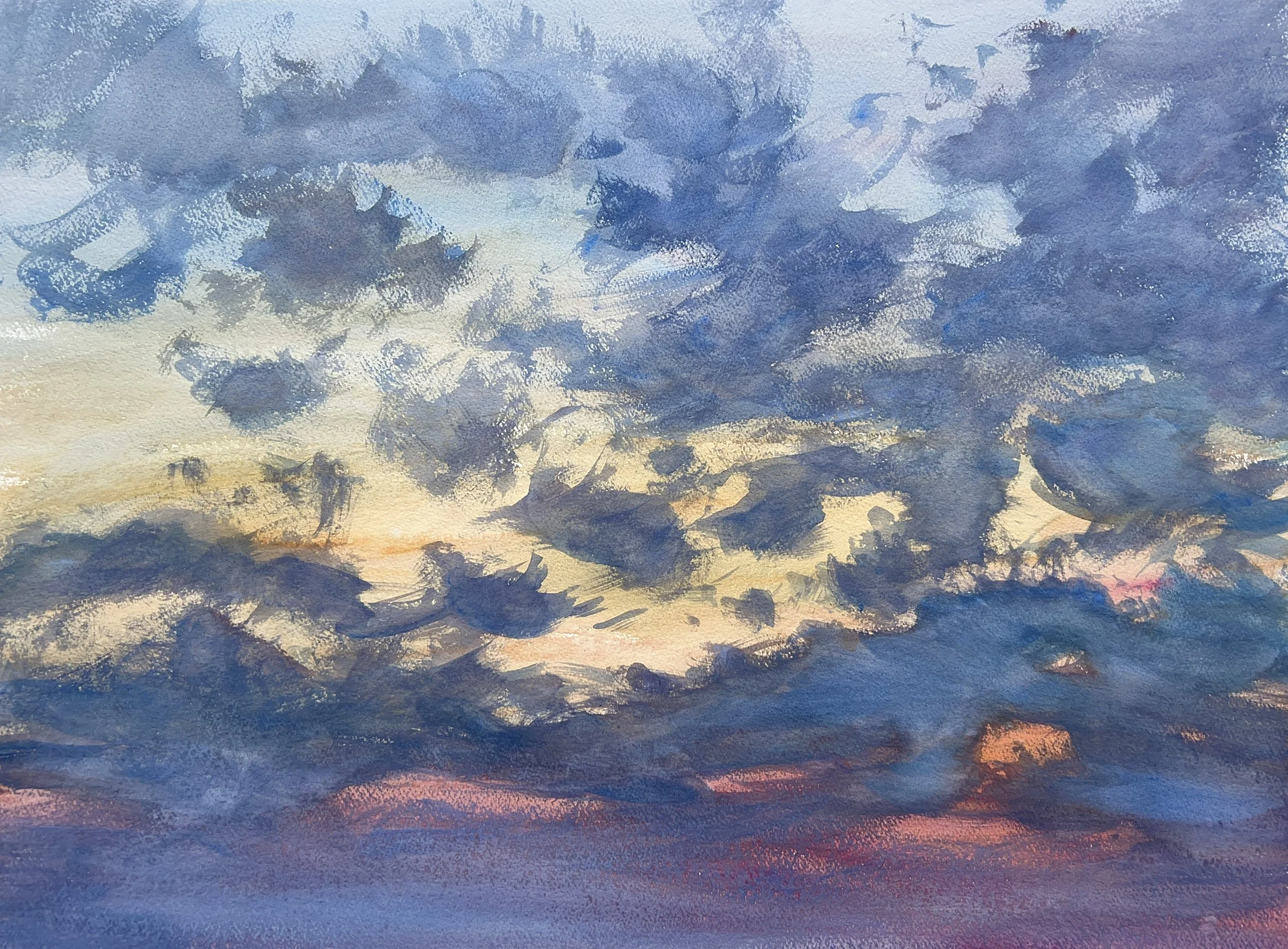 Plein Air, Backyard Sunset, 8-8:20pm, cloudy, smoky, 8.26.23