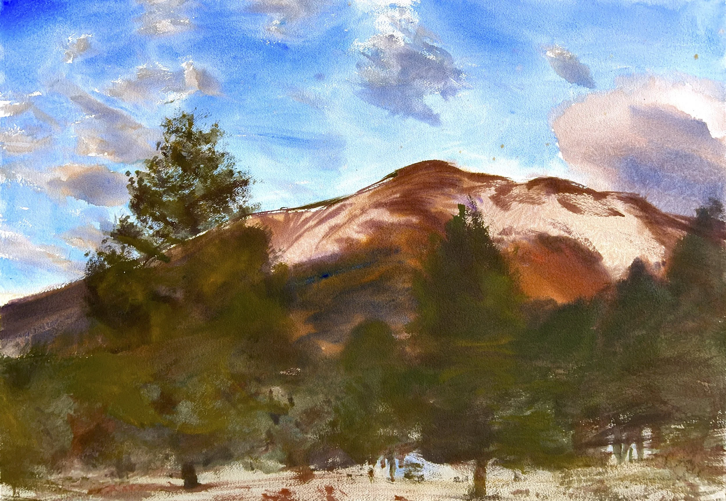 Plein Air, 7-7:30pm, Alpenglow on Humphrey's Peak, Flagstaff, 5.8.24