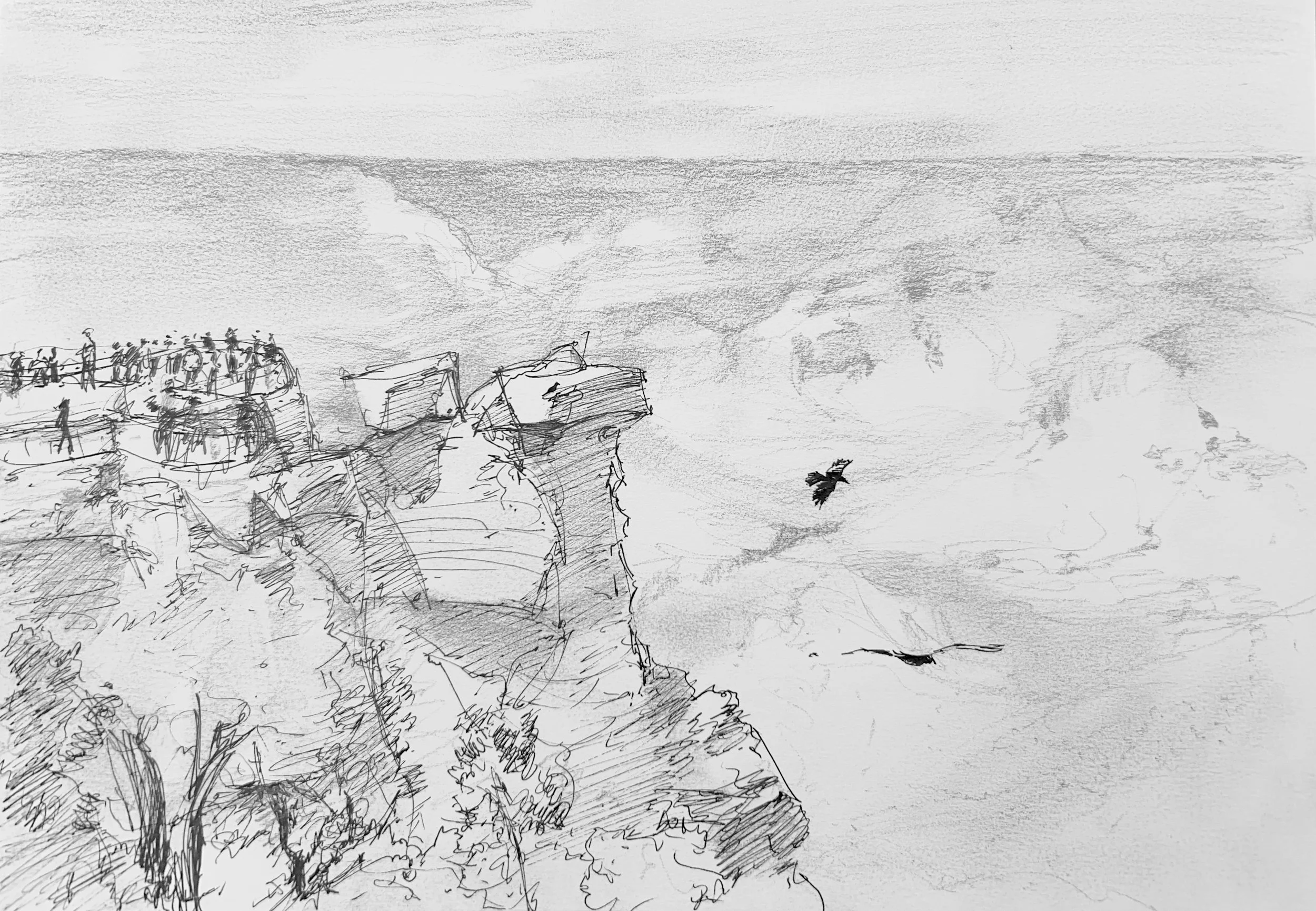 Plein Air, Grand Canyon, Mather Viewpoint, 3 Ravens, 2:55-3:40pm, 5.9.24