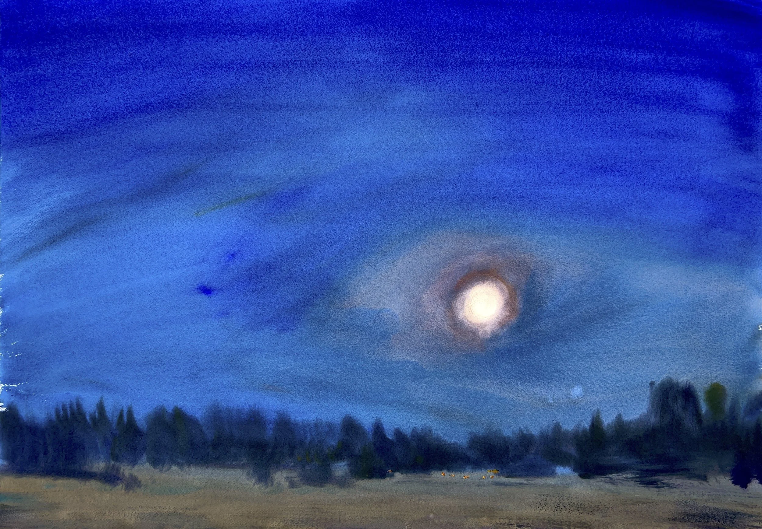 Plein Air, One Day Before the Full Moon, North Snow Bowl Road, 7:45-8:10pm, 5.22.24, Wednesday