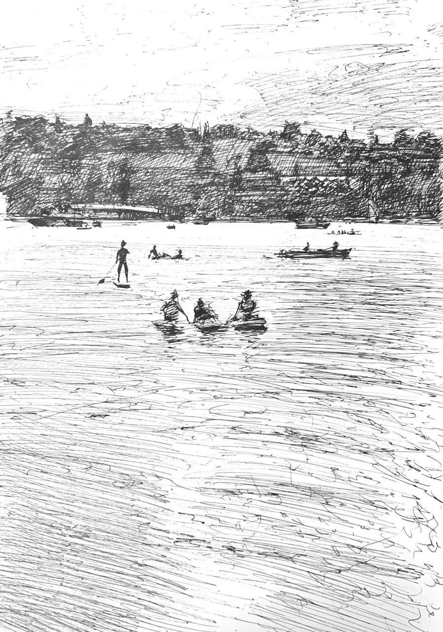 Plein Air, Paddleboarders from Lynn St Park, 4:30-5pm, 6.9.24, Sunday