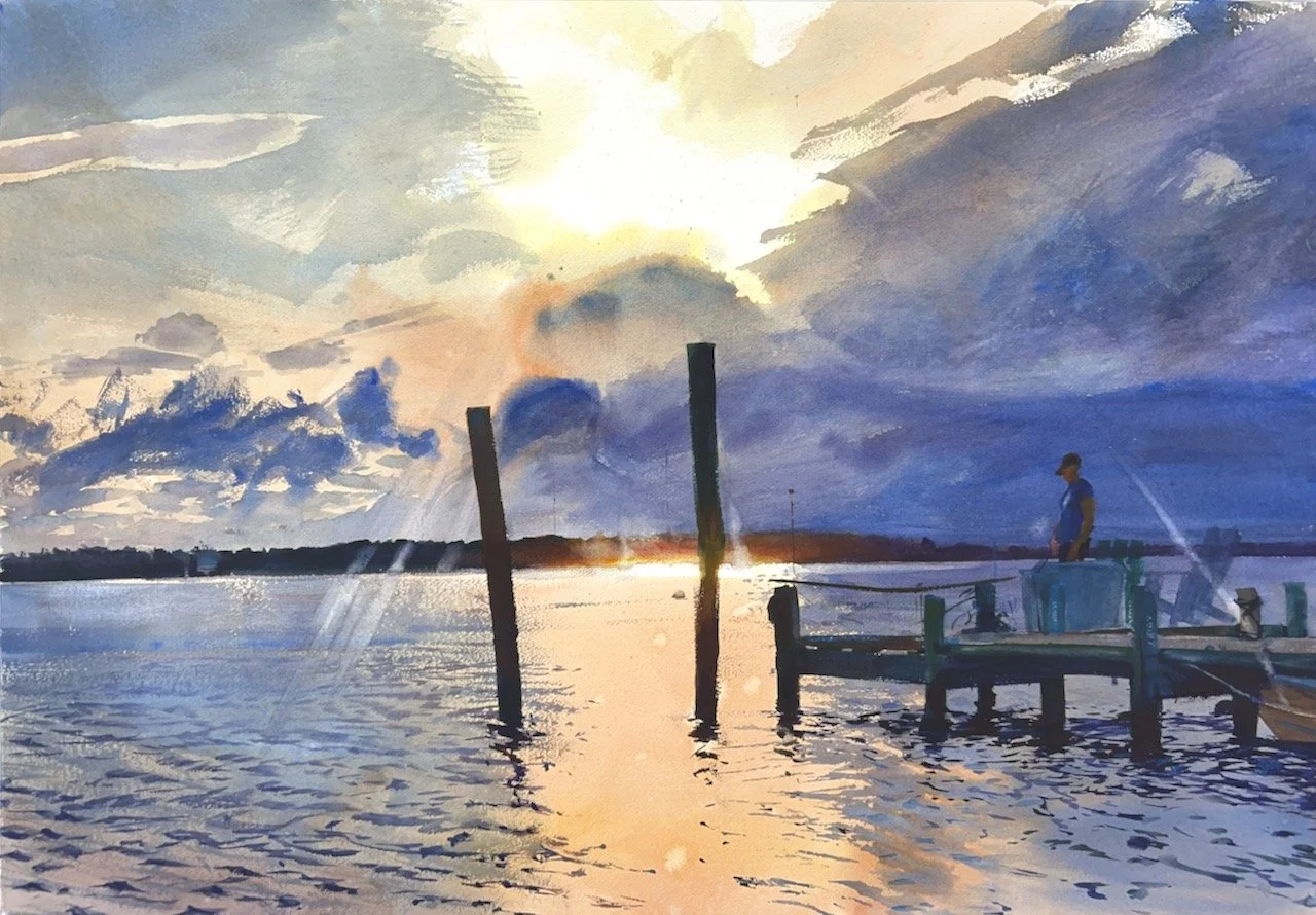 Plein Air, 7-8:25pm, Sunset from Bridgeton Park, New Bern, NC, 5.13.25