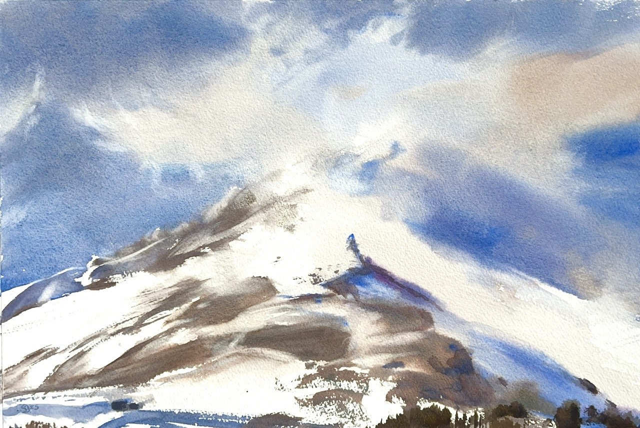 Plein Air, 4:45-5:25pm, Mt Hood with Cloud, 4.21.25