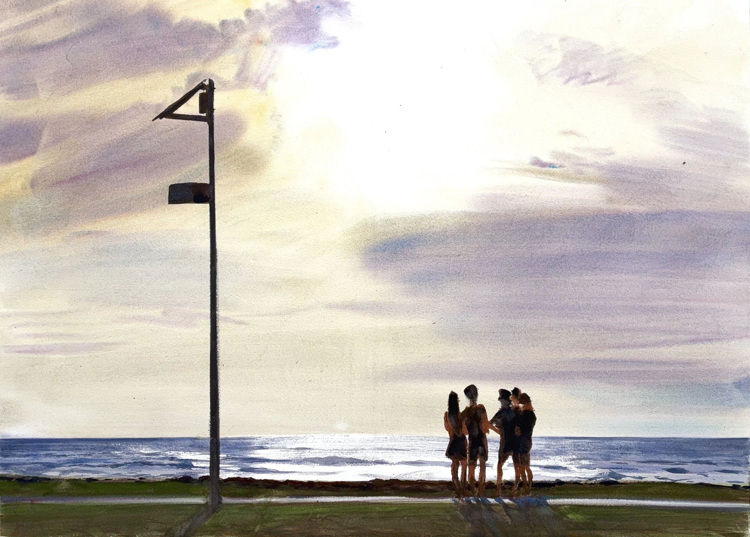 Plein Air, 5:15-6pm, 6 of 6, Sunset with Figures at Kalama Park, Kihei, Maui, 3.11.26