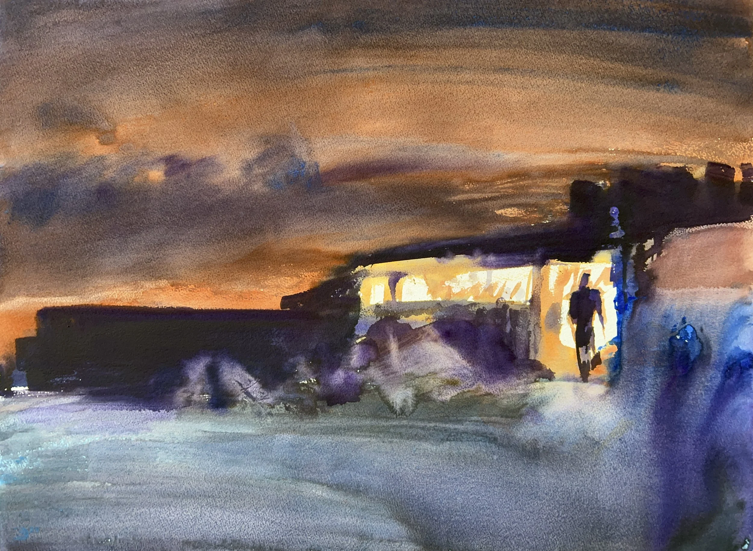 Plein Air, 9:25-9:50pm, Closing at Doc's in Oxford after the storm, 7.17.24