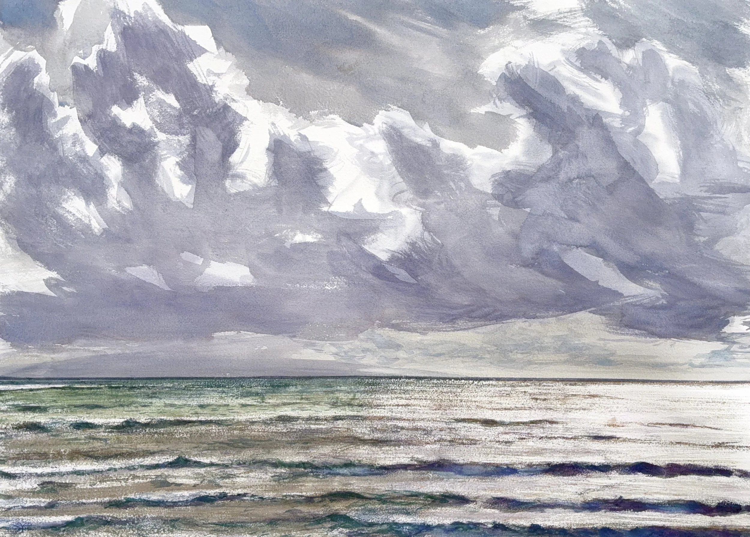 Plein Air, 2:30-5pm, 3 of 6, Approaching Clouds and Wind from Kalama Park, Kihei, Maui, 3.11.26