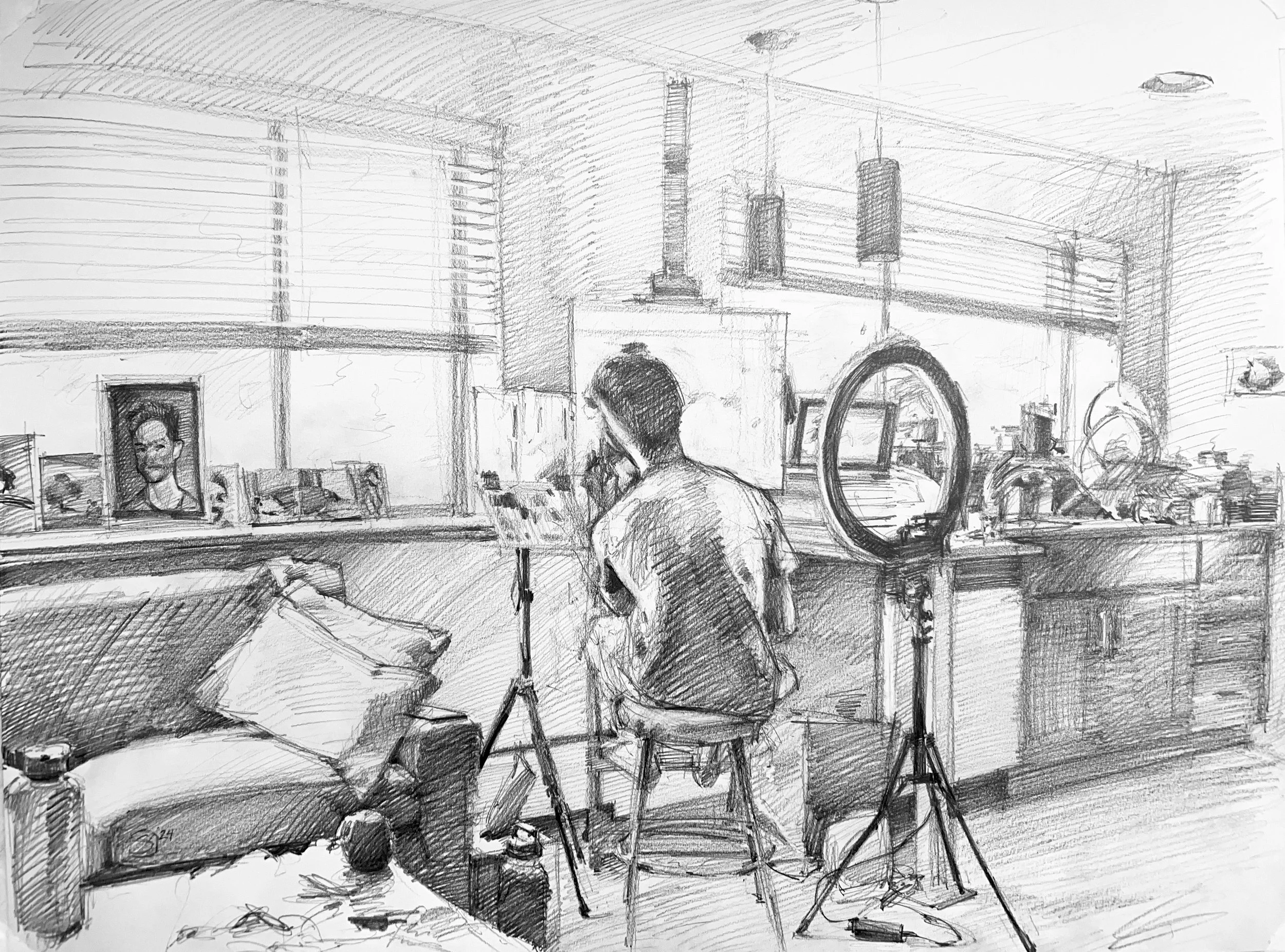 Portrait of Max Painting in his studio, 5.28.24