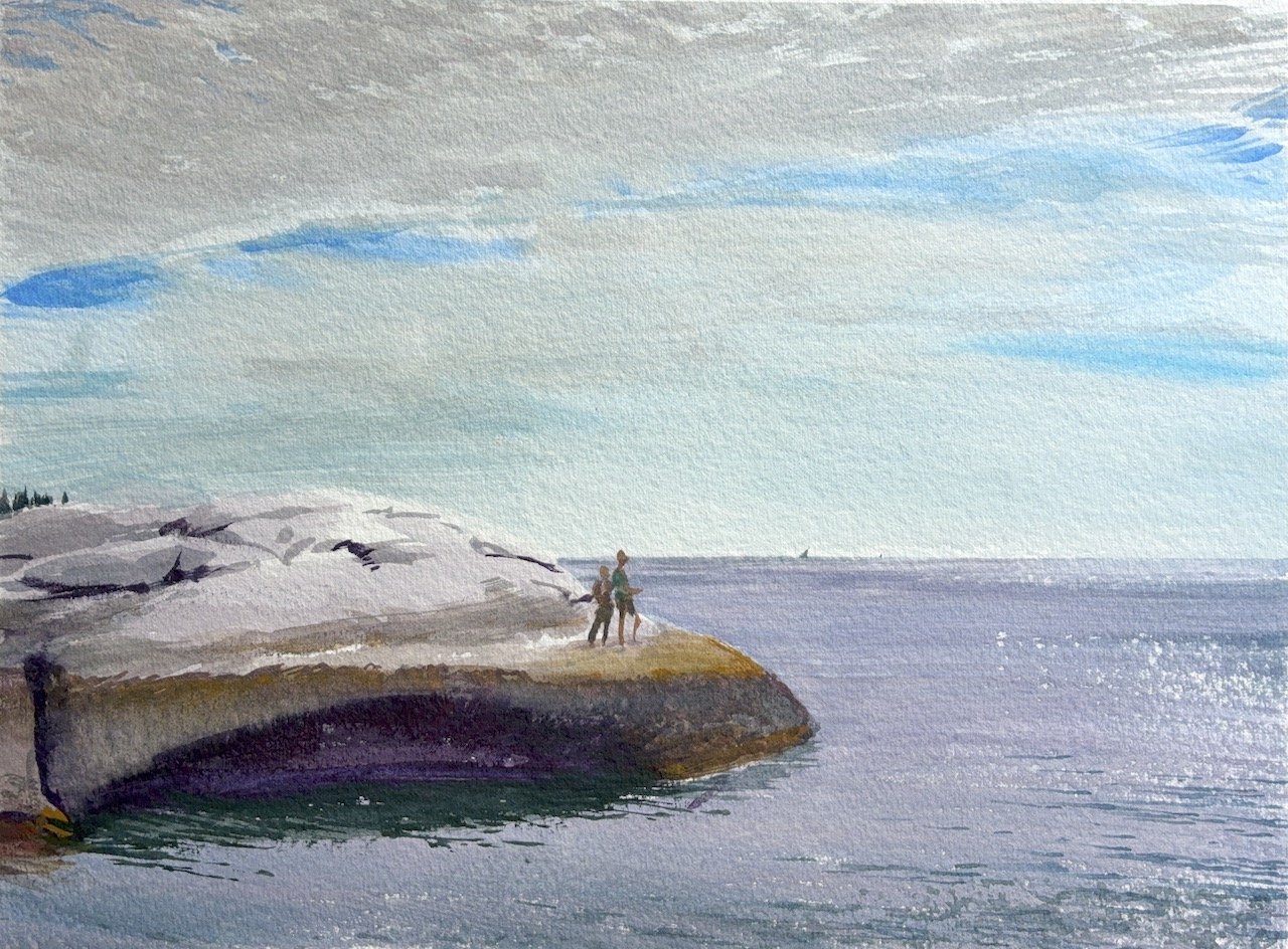Plein Air, 2;30-3pm, Teenagers on Rock, Hog Island, ME, 8.19.25