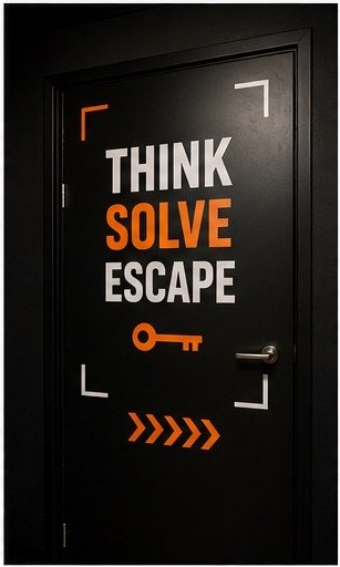 Escape room entrance with Think Solve Escape message at Escape London