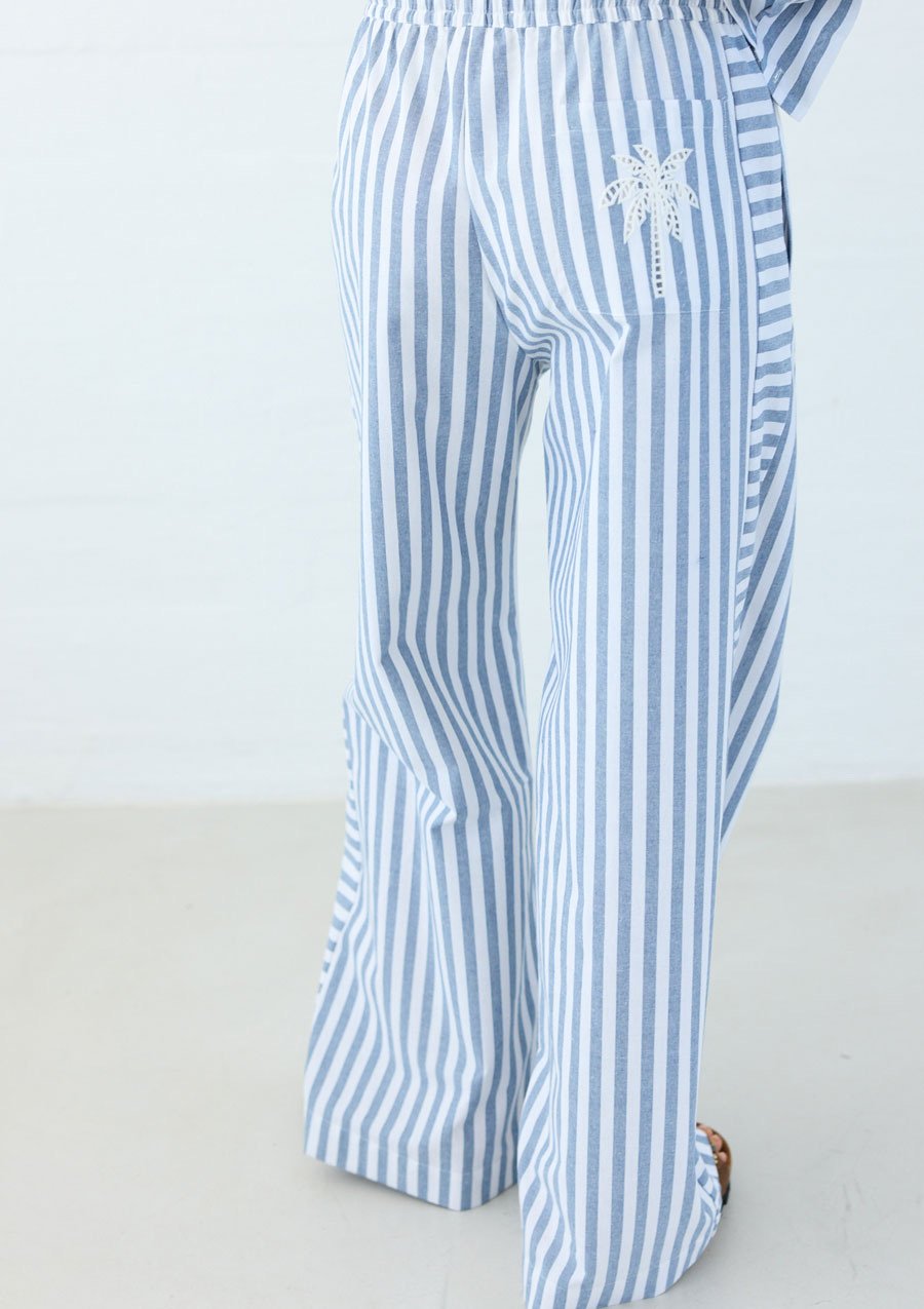 Raiine - Riki Pant - White Blue Stripes