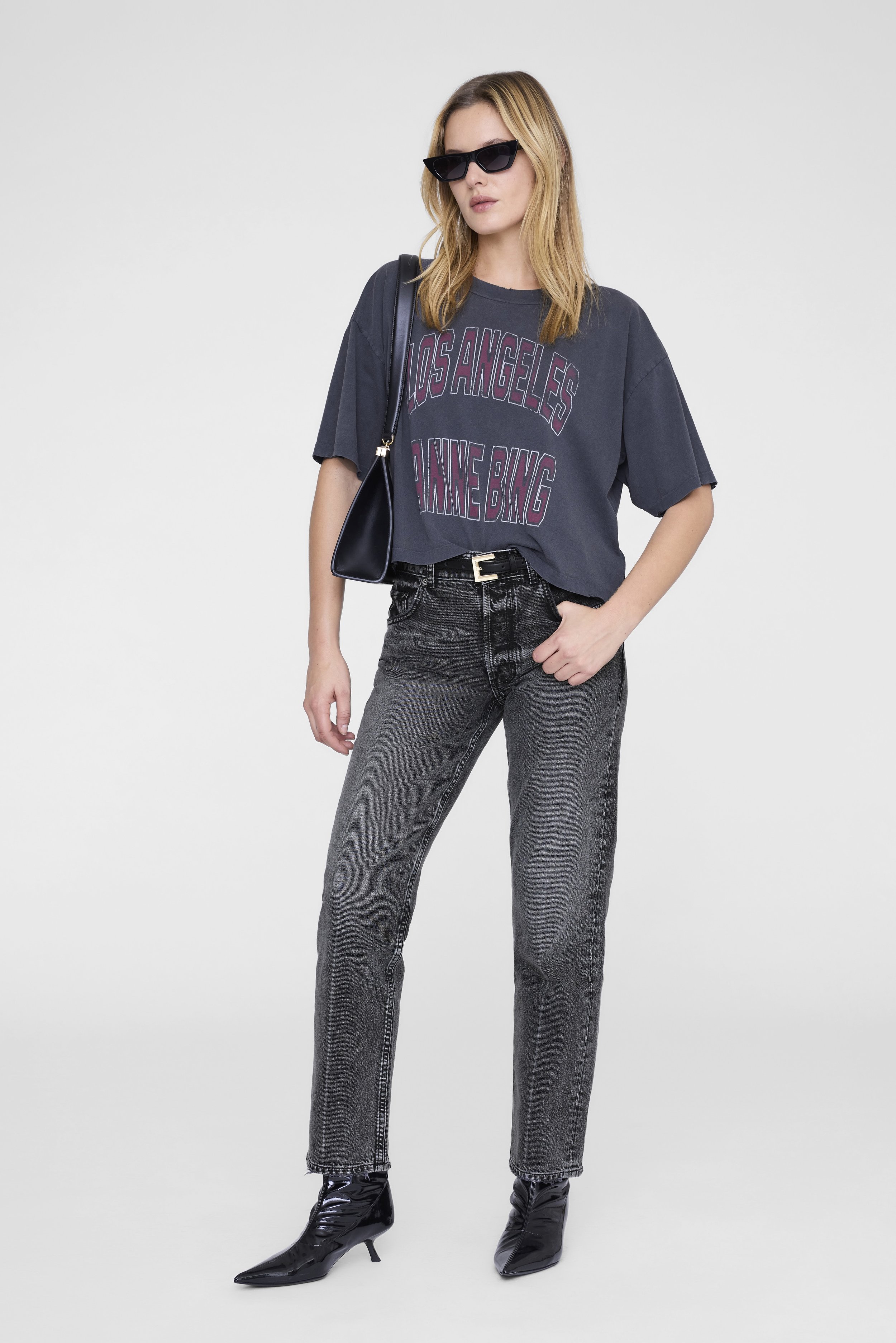 Anine Bing - Johnny Cropped Tee - Washed Black