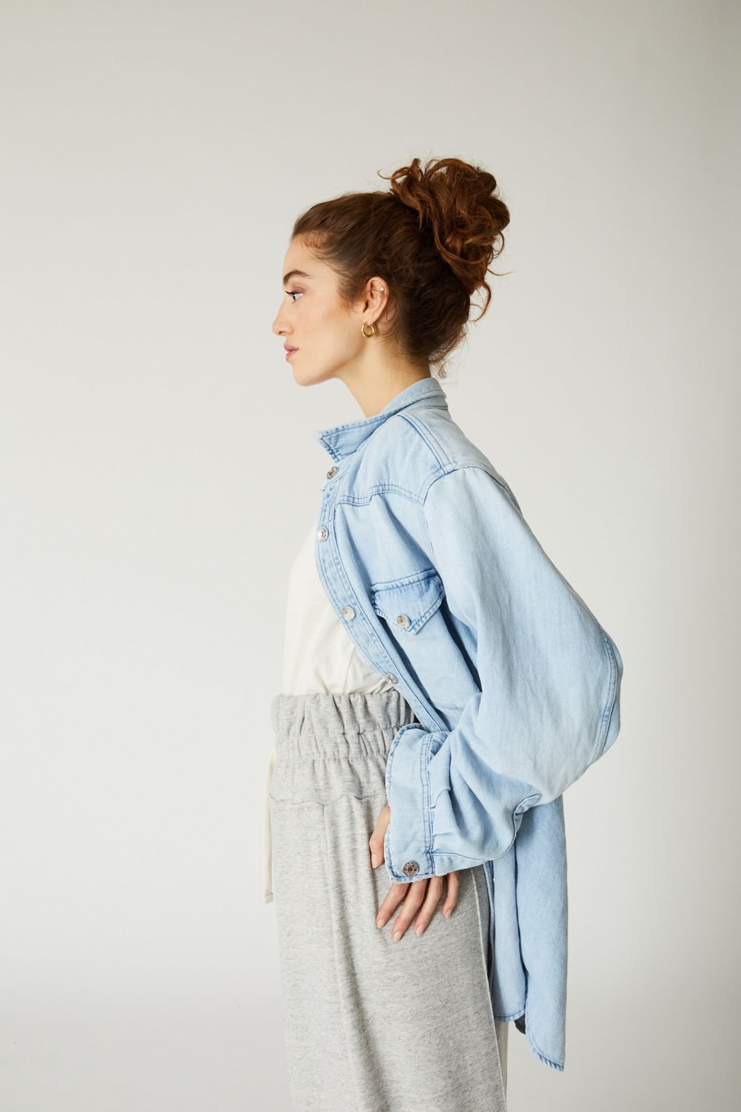 Tomboy - Round Denim Shirt - Light Blue