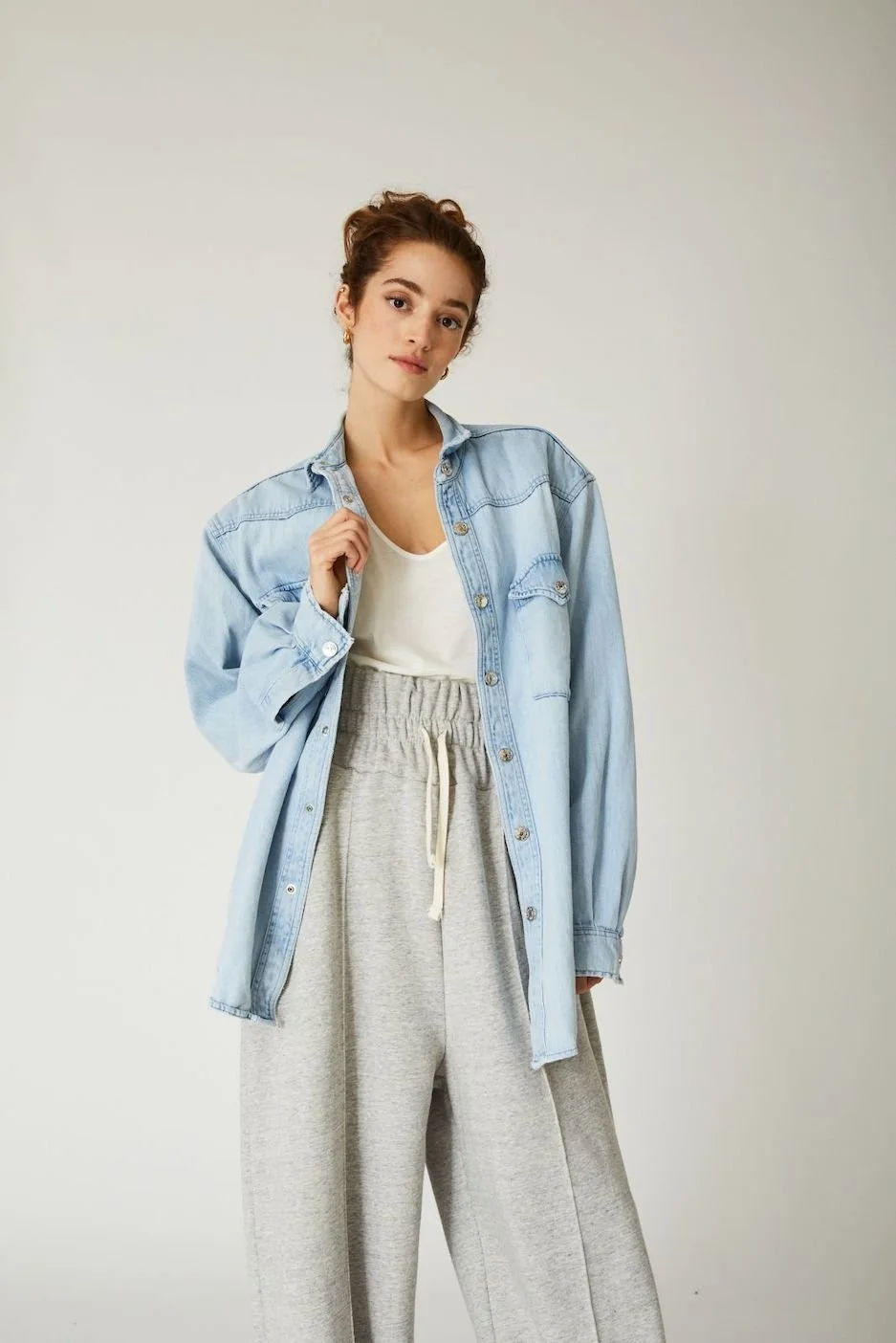 Tomboy - Round Denim Shirt - Light Blue