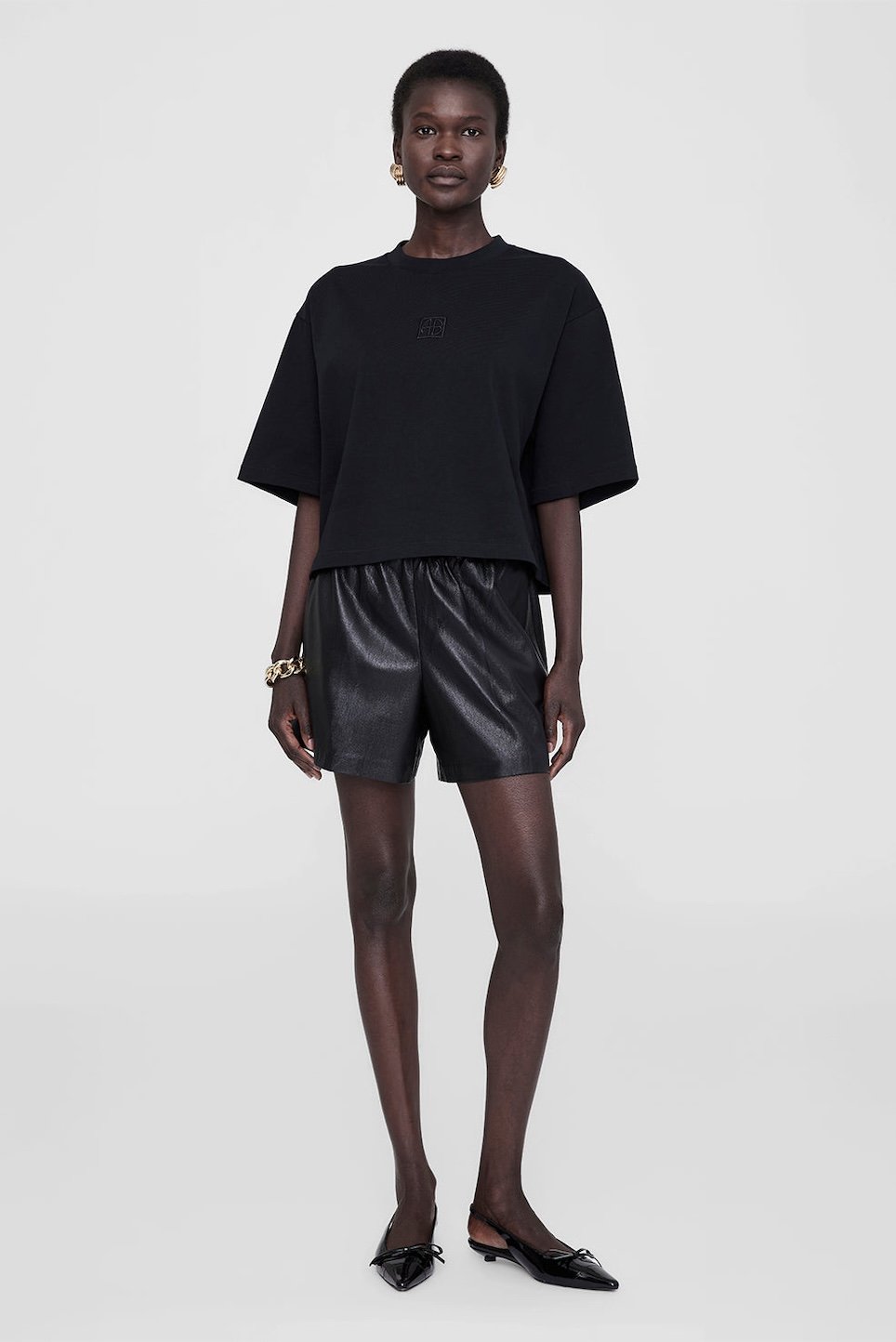Anine Bing - Myers Cropped Tee Monogram - Black