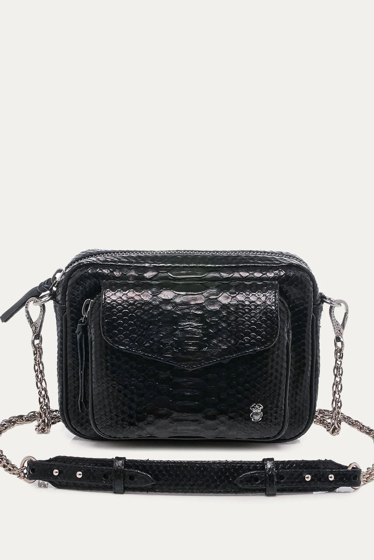 Claris Virot - Sac Charly Python Argent  - Noir