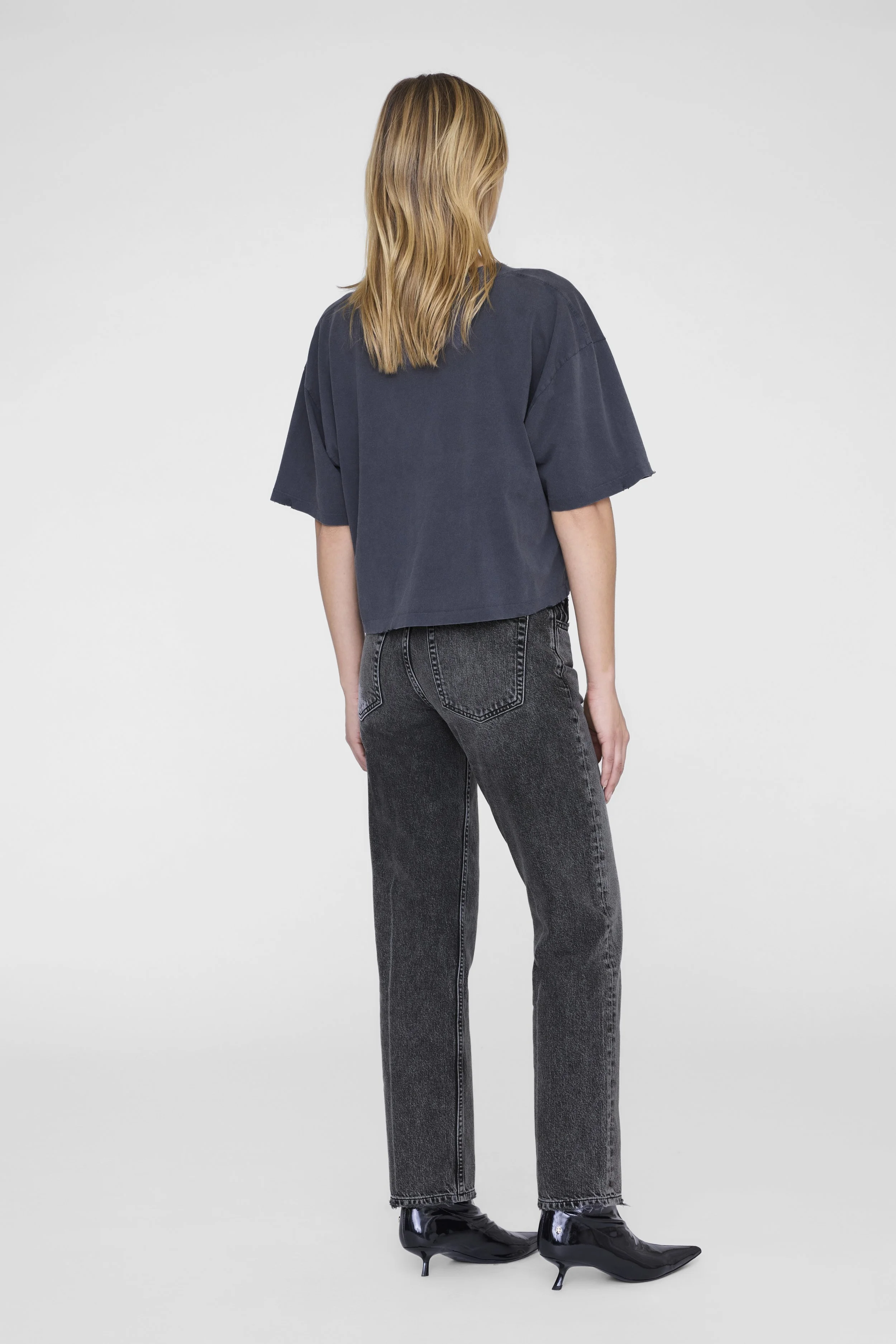 Anine Bing - Johnny Cropped Tee - Washed Black