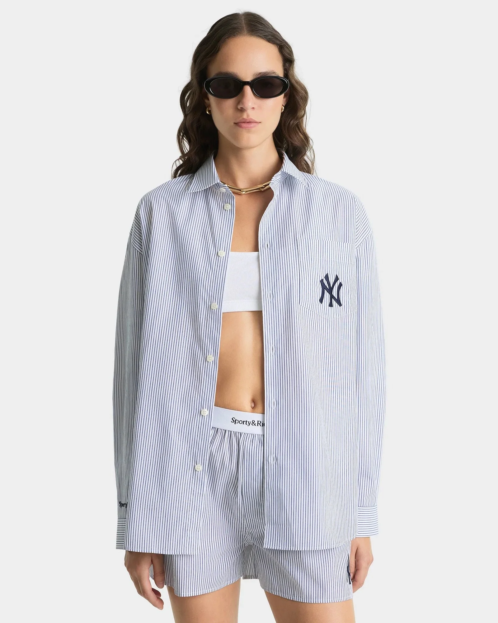 Sporty&Rich - Yankees Oversized Shirt - Navy Stripes