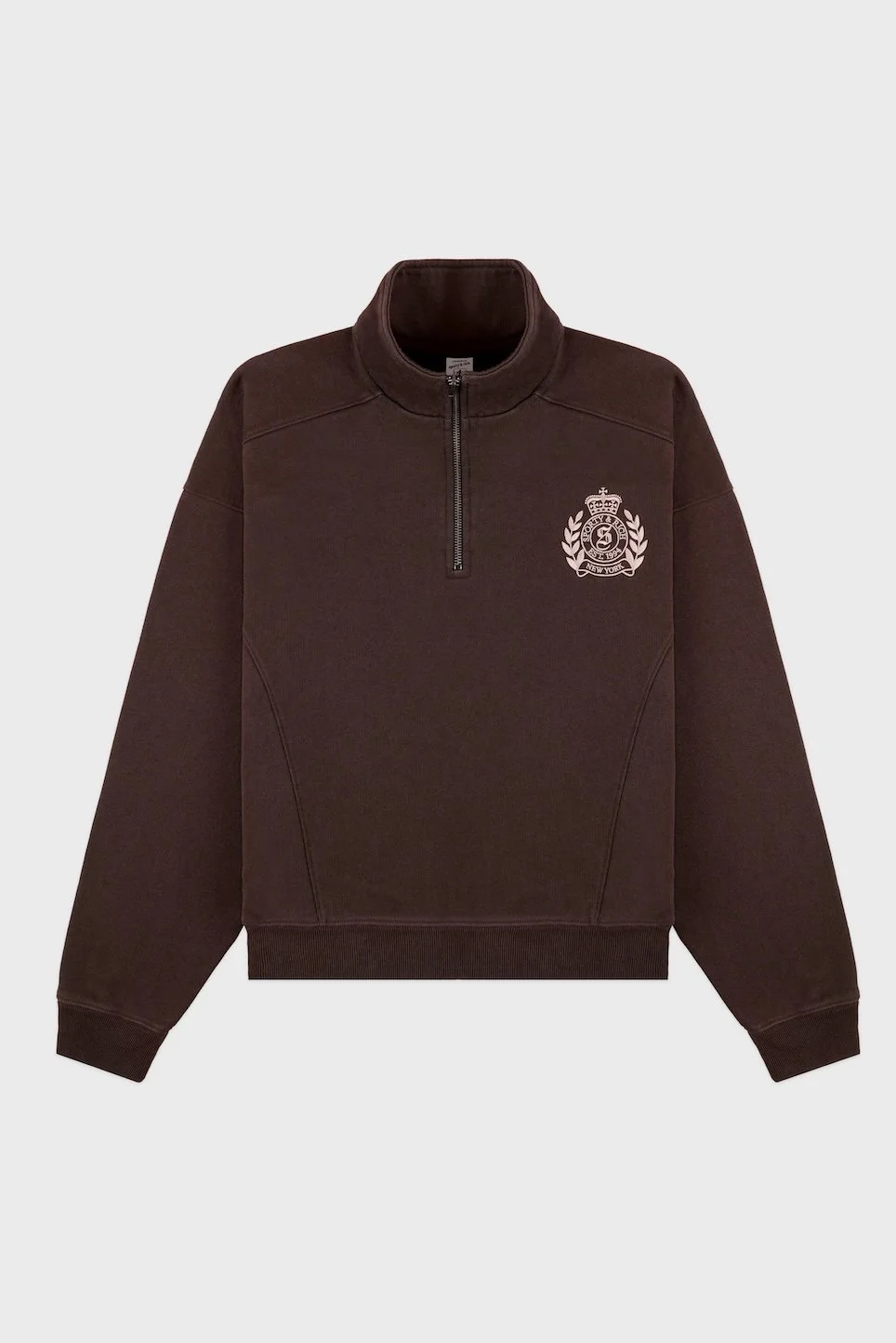 Sporty&Rich - NY Crest Quarter Zip - Chocolate