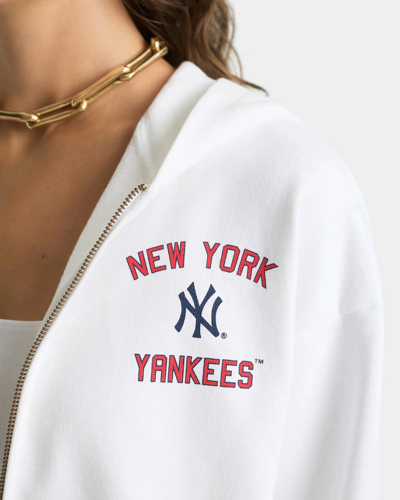 Sporty&Rich - Homerun Cropped Zip Hoodie - White