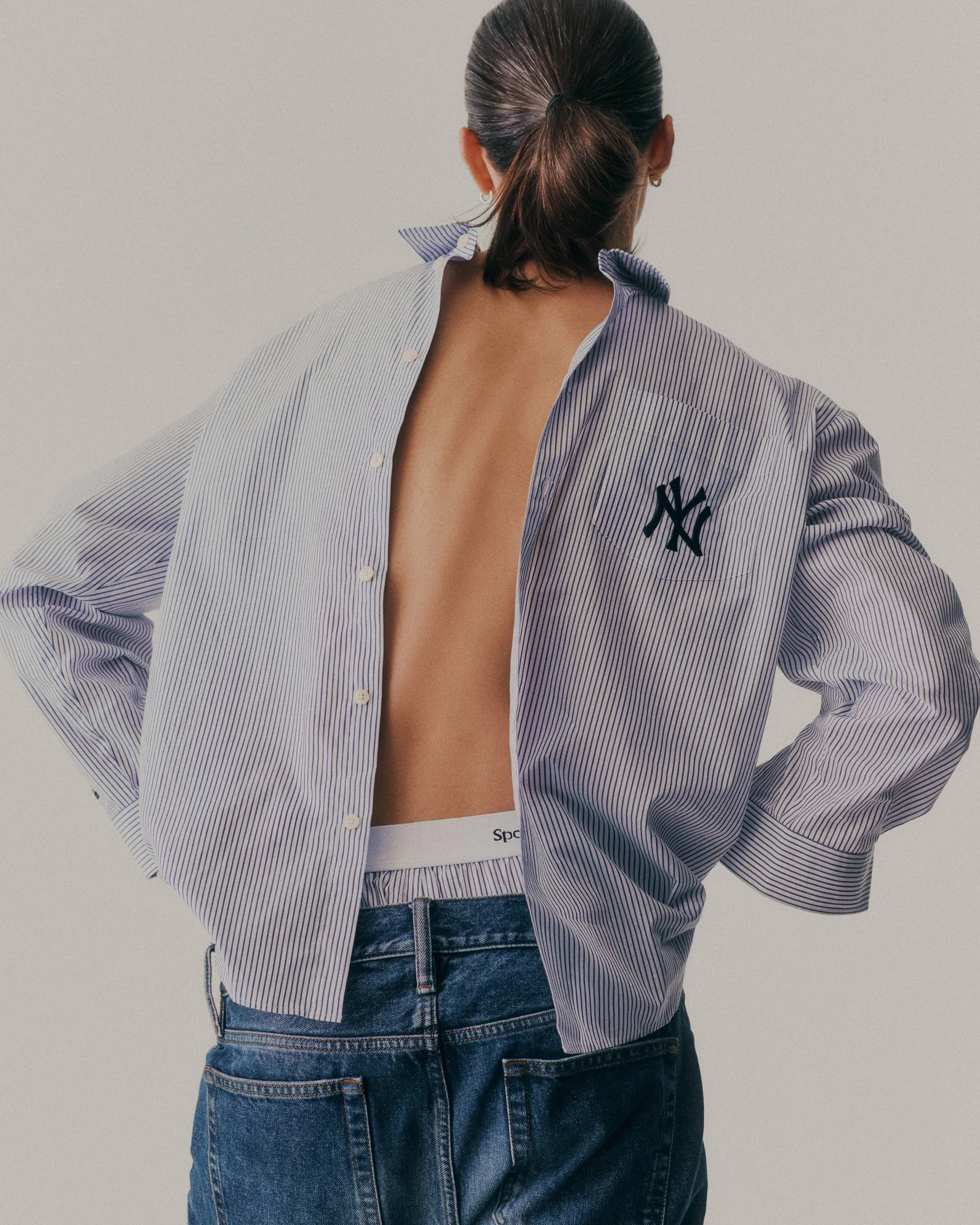 Sporty&Rich - Yankees Oversized Shirt - Navy Stripes