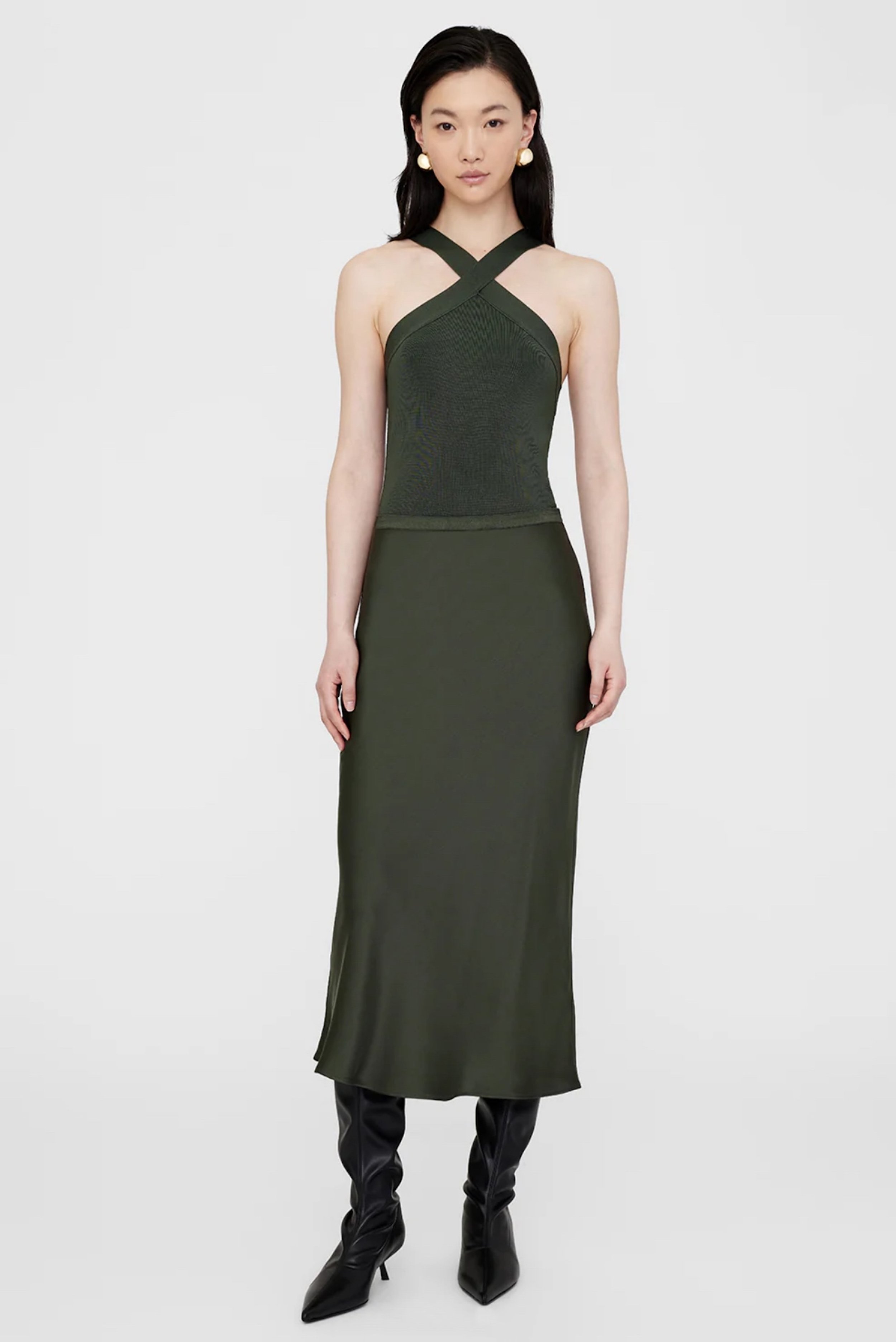 Anine Bing - Bar Silk Skirt - Dark Olive