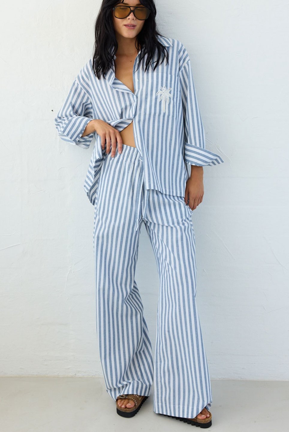Raiine - Riki Pant - White Blue Stripes