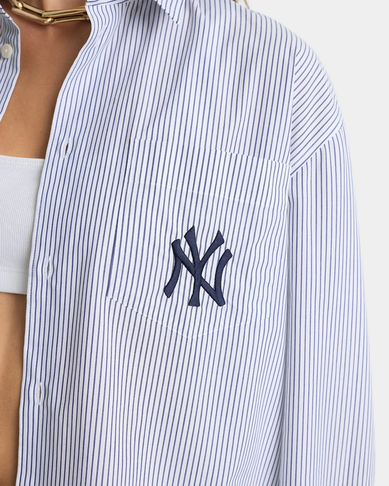 Sporty&Rich - Yankees Oversized Shirt - Navy Stripes