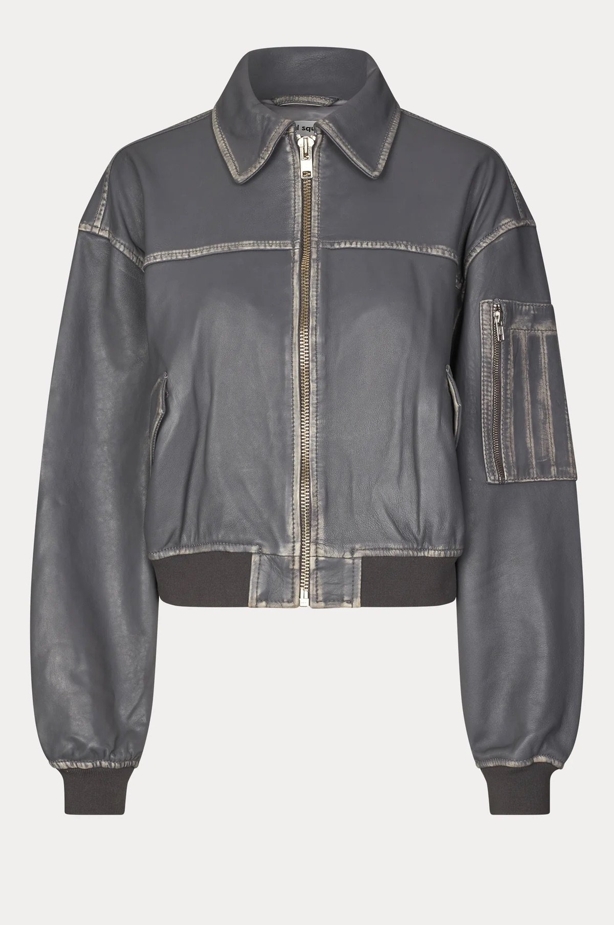 Oval Square - Rocker Leather Bomber - Vintage Grey
