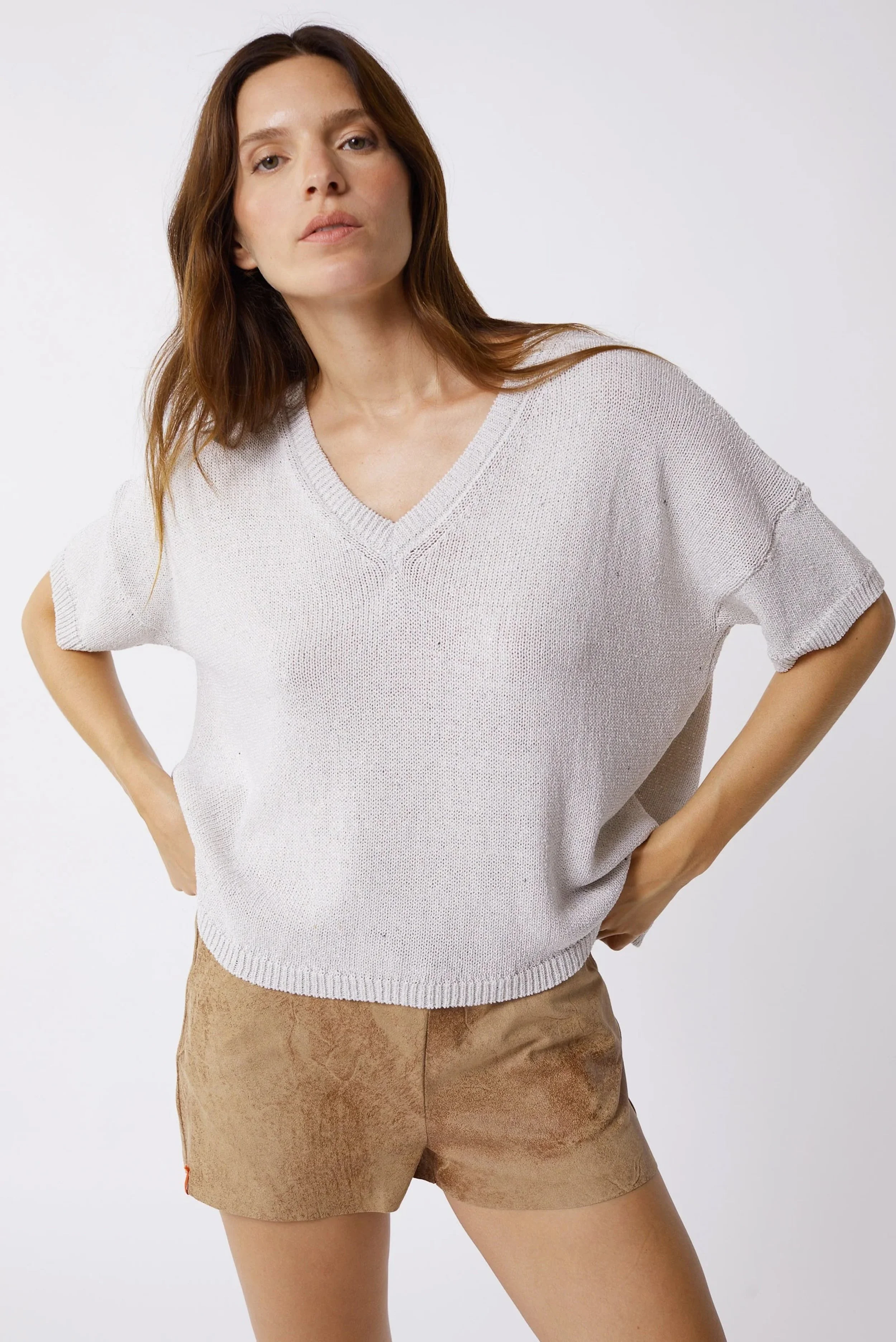 Maevy - Pull Manches Courtes Précieux - Nacre