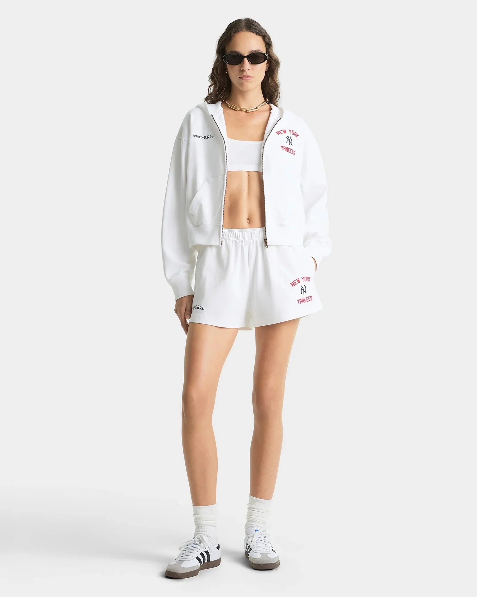 Sporty&Rich - Homerun Cropped Zip Hoodie - White