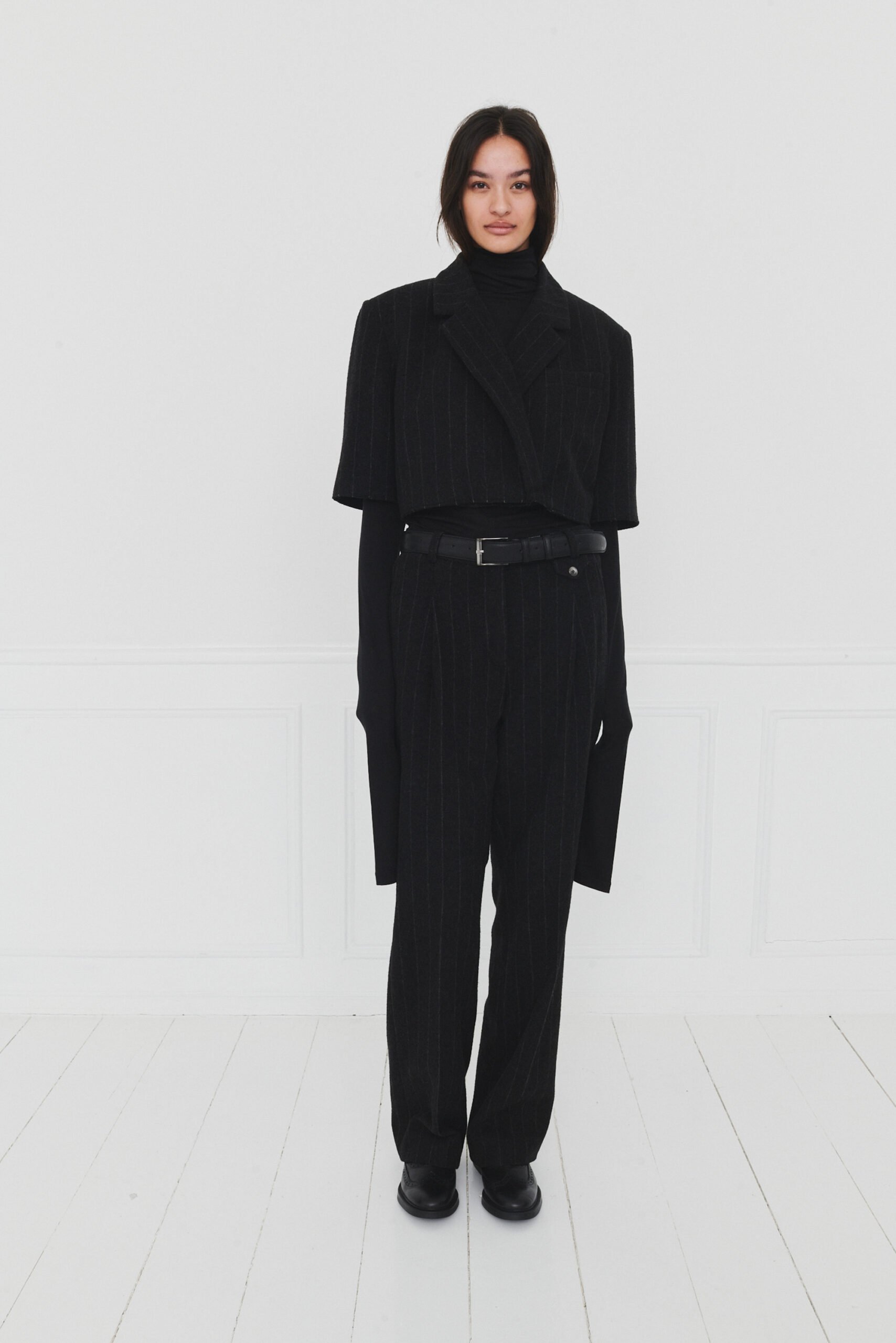 The Garment - Richard Crop Blazer - Black Pinstripes