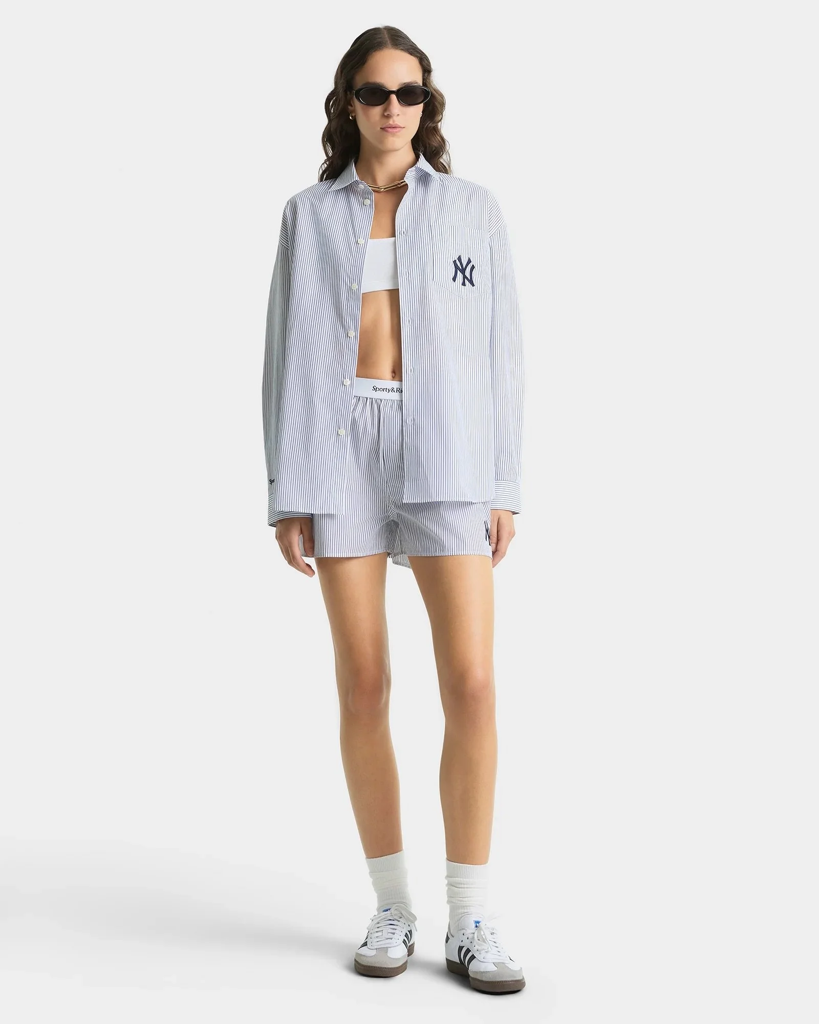 Sporty&Rich - Yankees Oversized Shirt - Navy Stripes