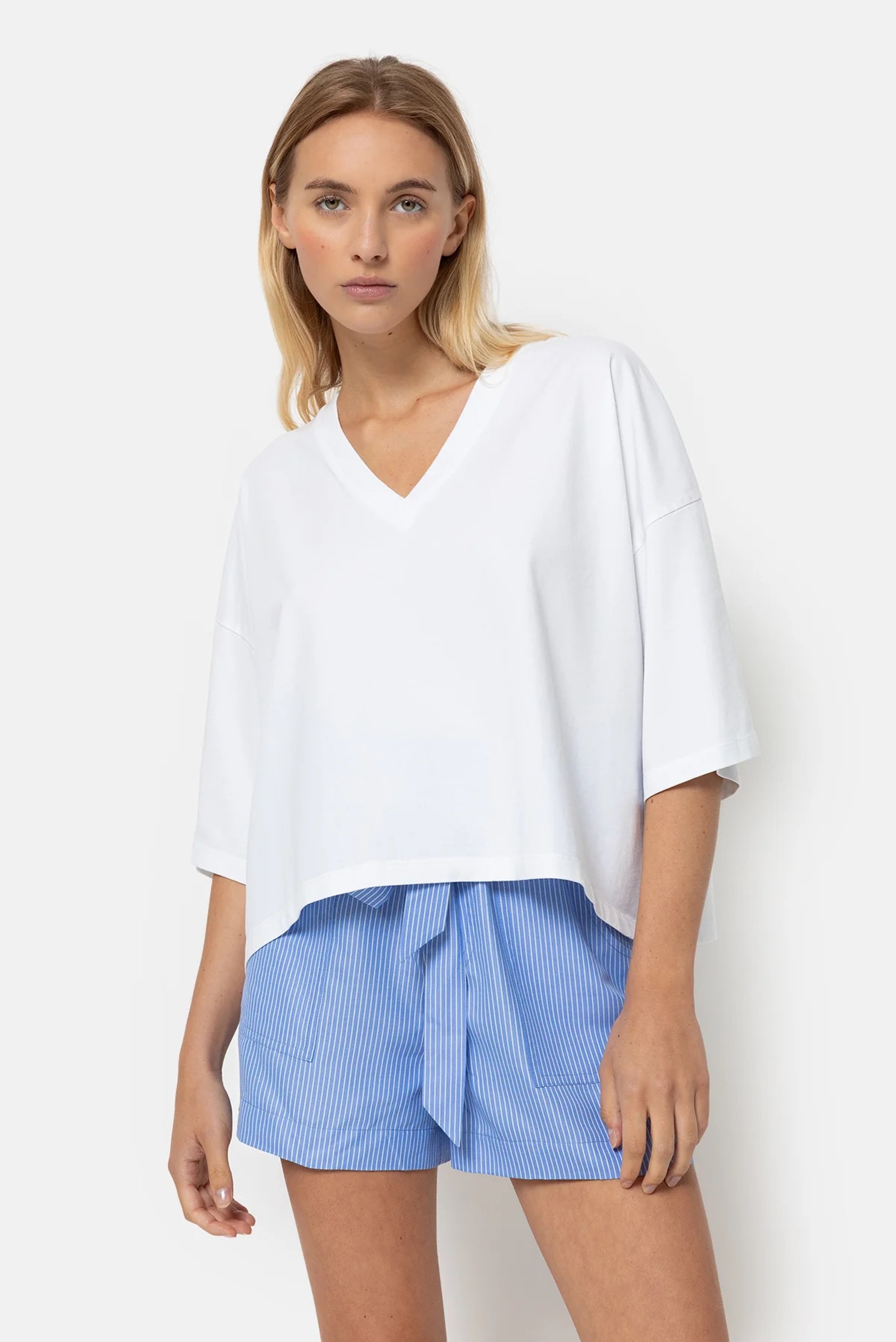 Âme - Lison Boxy T-Shirt V-Neck - White