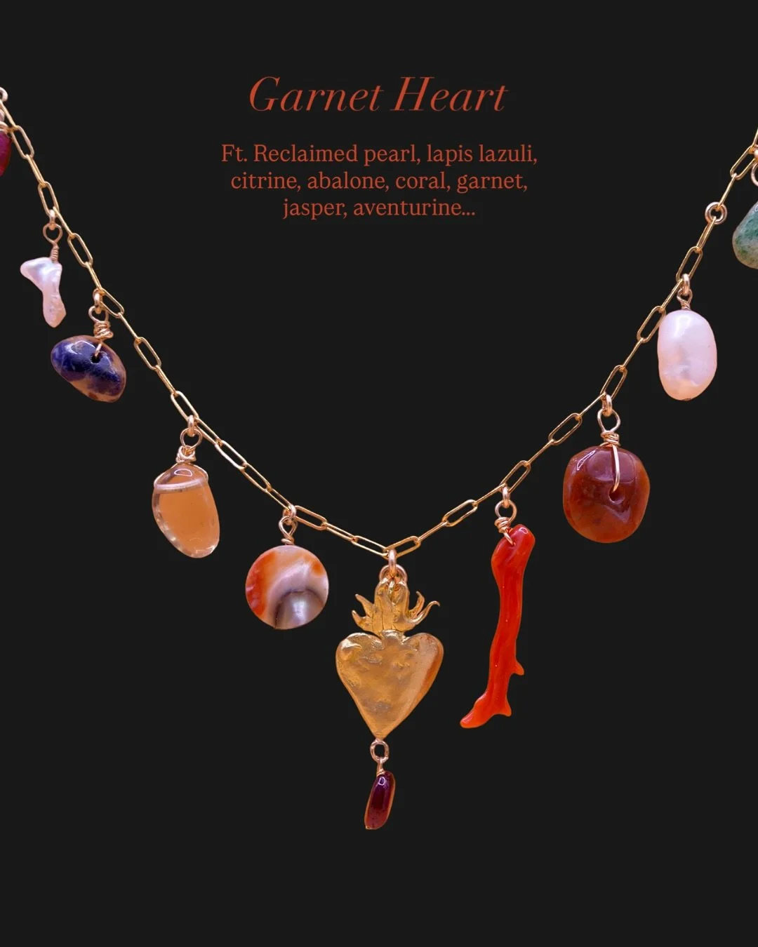 These charm necklaces are a real labour of love. 🥰❤️&zwj;🔥 I&rsquo;ve made them to be special love tokens made up of recycled semi-precious gemstones &amp; lil amulets that I hand-carved from wax &amp; then cast into raw golden brass or recycled st