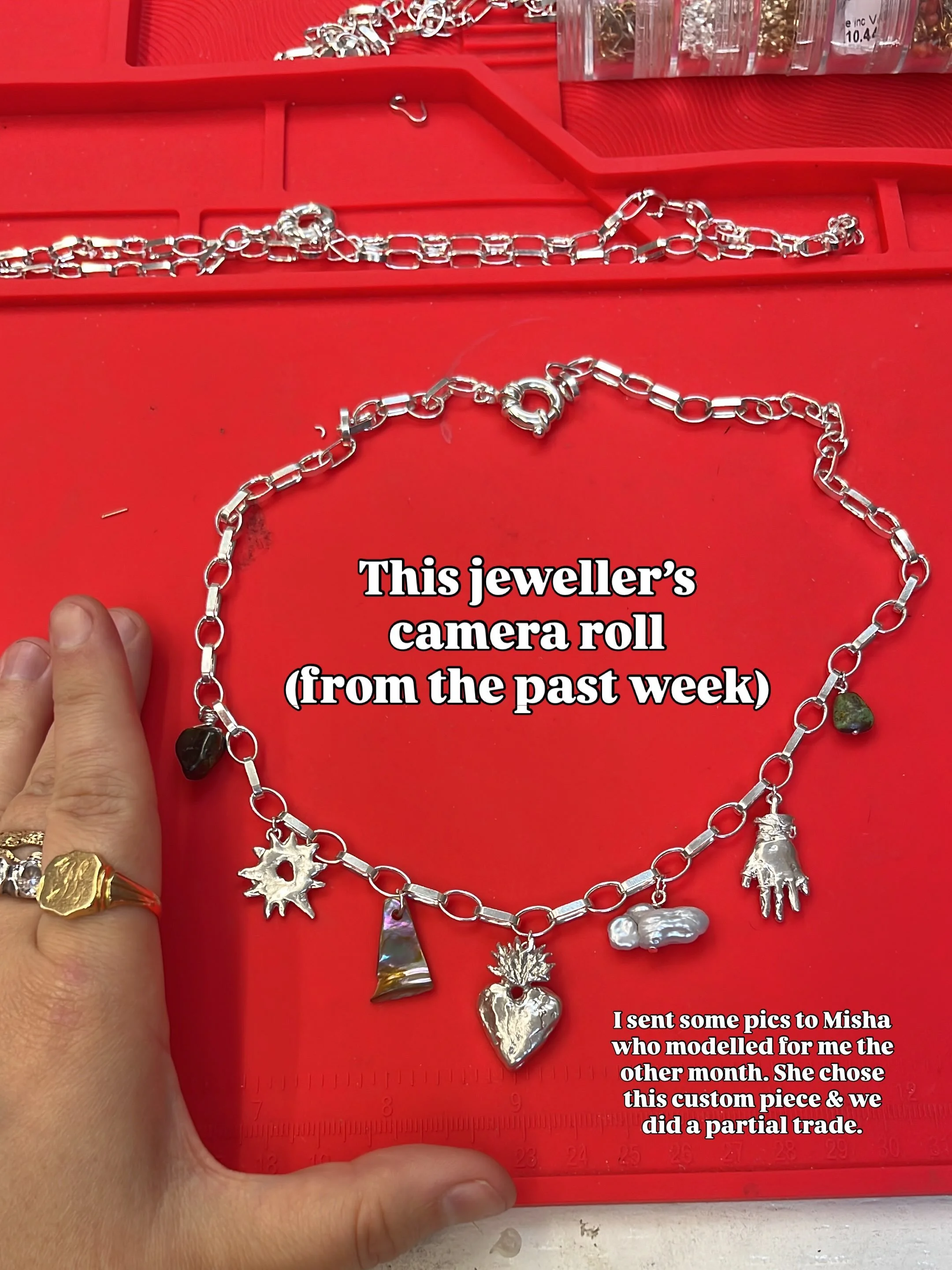 It was a big week in many ways! 🌝✨🗝️🏛️ I made up some charm necklaces (more to do!), sand cast a secret custom ring with Lottie&rsquo;s help @foragedsmith at @orchardjewelleryworkshop (as this isn&rsquo;t something I usually do!), I visited Hatton