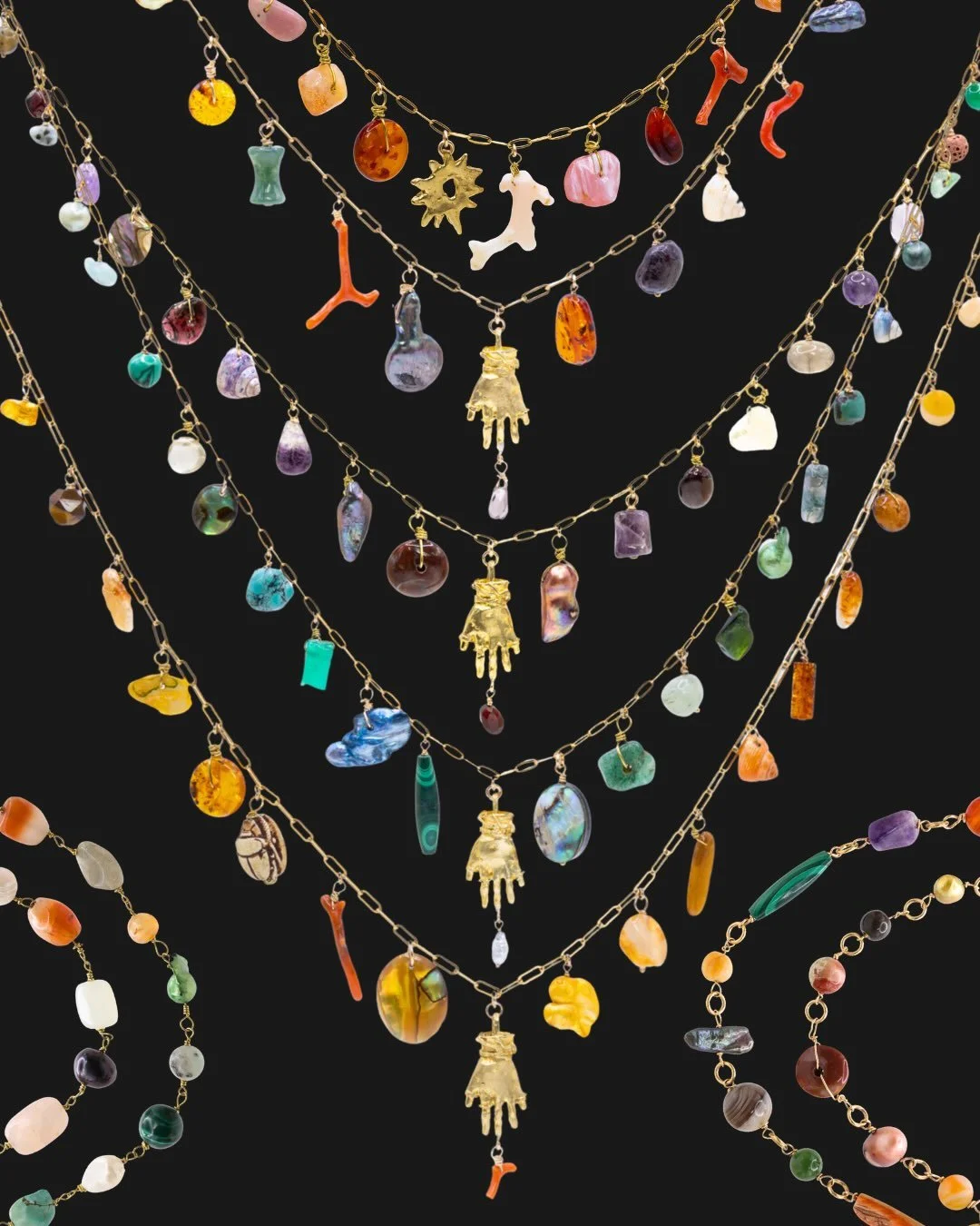 This semi-precious hoard is on the website, and you can choose your central amulet. It doesn&rsquo;t have to be a Reliquary Hand. 💭 If you want to create a personalised piece with me, you can join me at an event in person. If you&rsquo;re shopping o